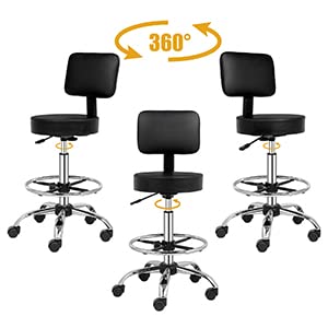 OmySalon Ergonomic Drafting Chair - Adjustable Office Desk Chair with Lumbar Support, Rolling Stool with Footrest & Thick Cushion - Perfect for Salon, Medical Spa, Home Office, Kitchen & Studio Workspaces