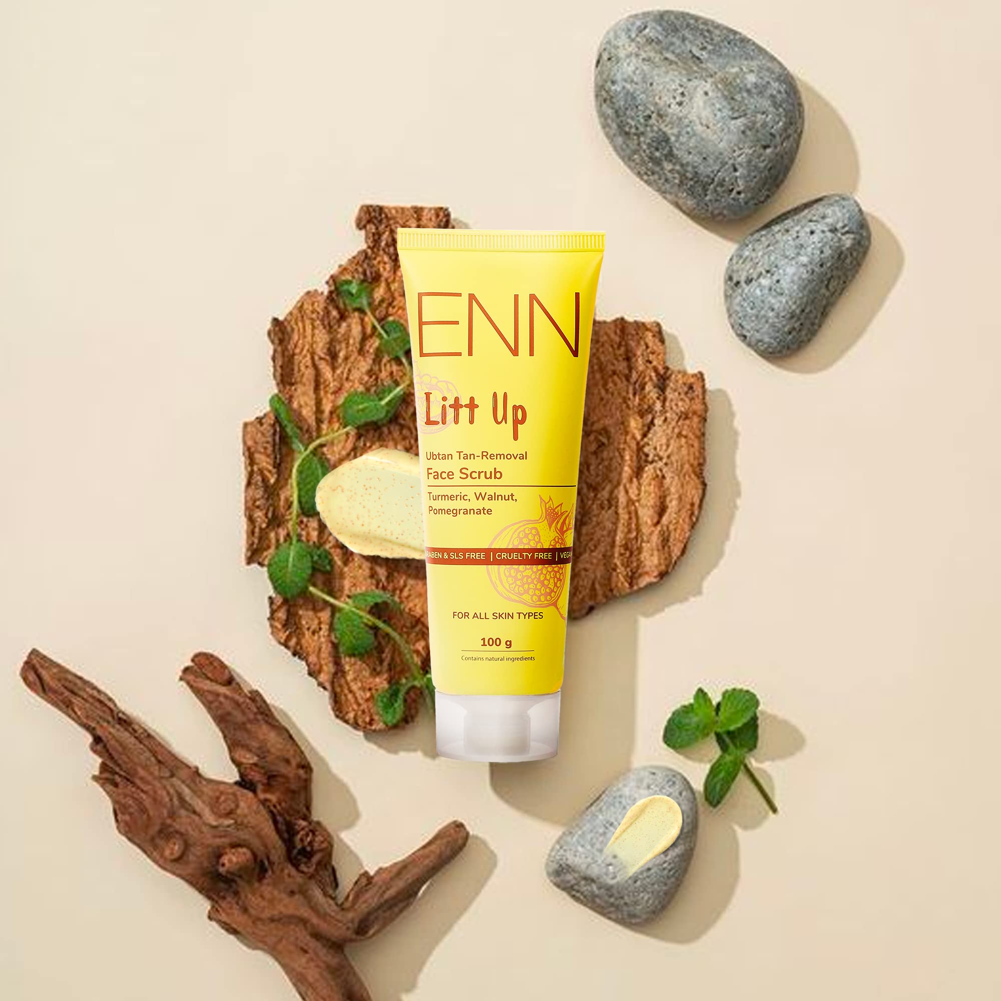 Enn Litt Up Ubtan Foaming Face Scrub - Turmeric & Saffron for Tan Removal, Skin Brightening & Glowing Skin (100g) | Gentle Exfoliation for Daily Skincare Routine
