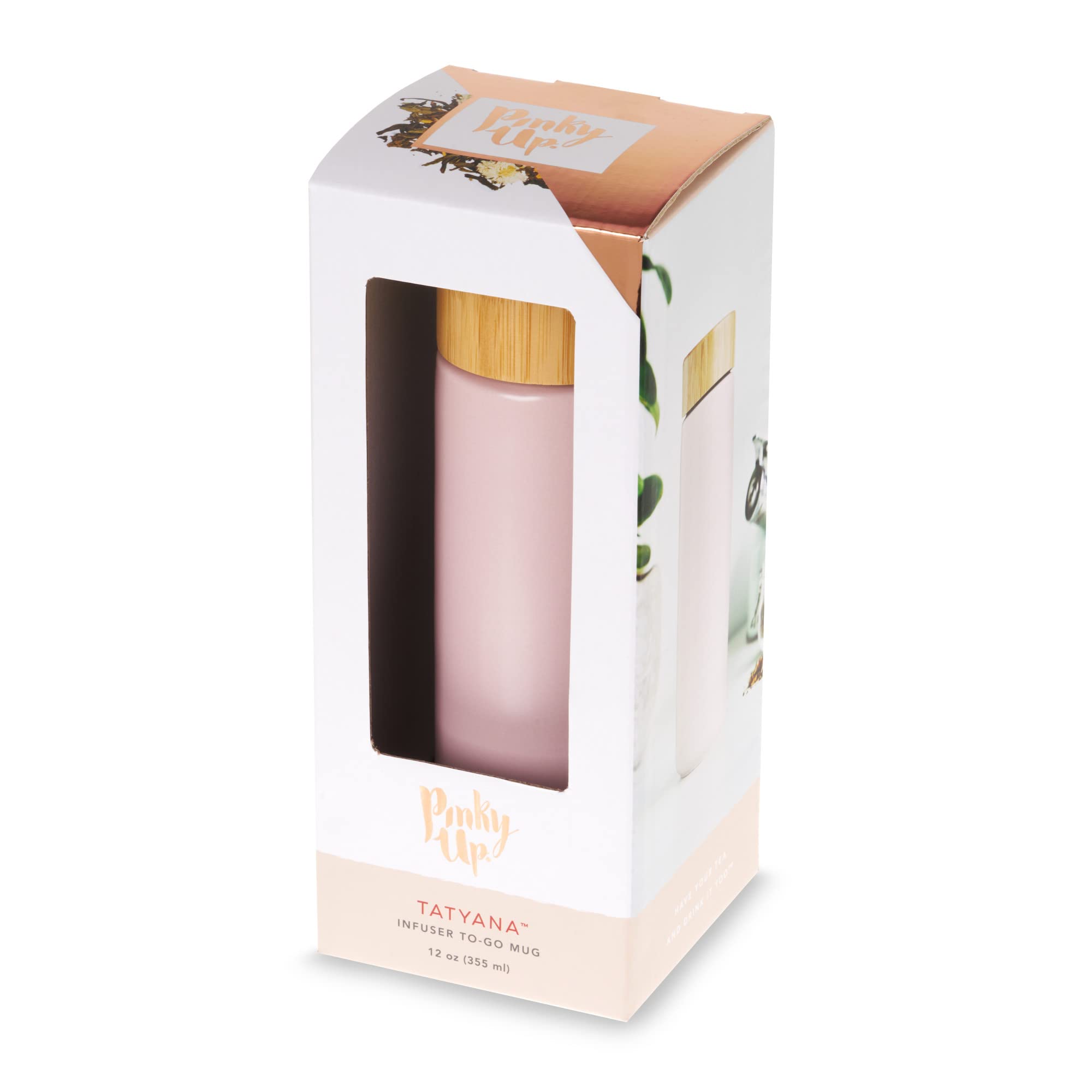Pinky Up Tatyana Ceramic Tea Infuser Mug with Lid - 12oz Lavender Bamboo & Stainless Steel Tea Cup - Perfect for Loose Leaf Tea, Office, Home & Gifts