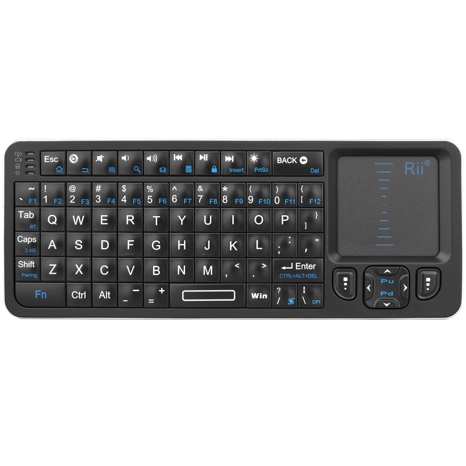 Rii Mini Bluetooth Keyboard K06 - Backlit Wireless Keyboard with IR Learning TV Remote, Portable Touchpad Keyboard for Android TV Box, Projector, Laptop, PC (Windows, Mac, Android) - Perfect for Home Entertainment & Office Work