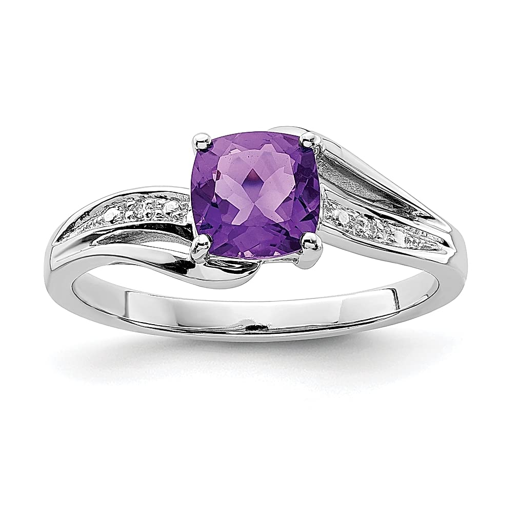 925 Sterling Silver Diamond Amethyst Square Ring - Elegant Gemstone Jewelry for Women | Perfect Gift for Her | Ideal for Weddings, Anniversaries & Special Occasions