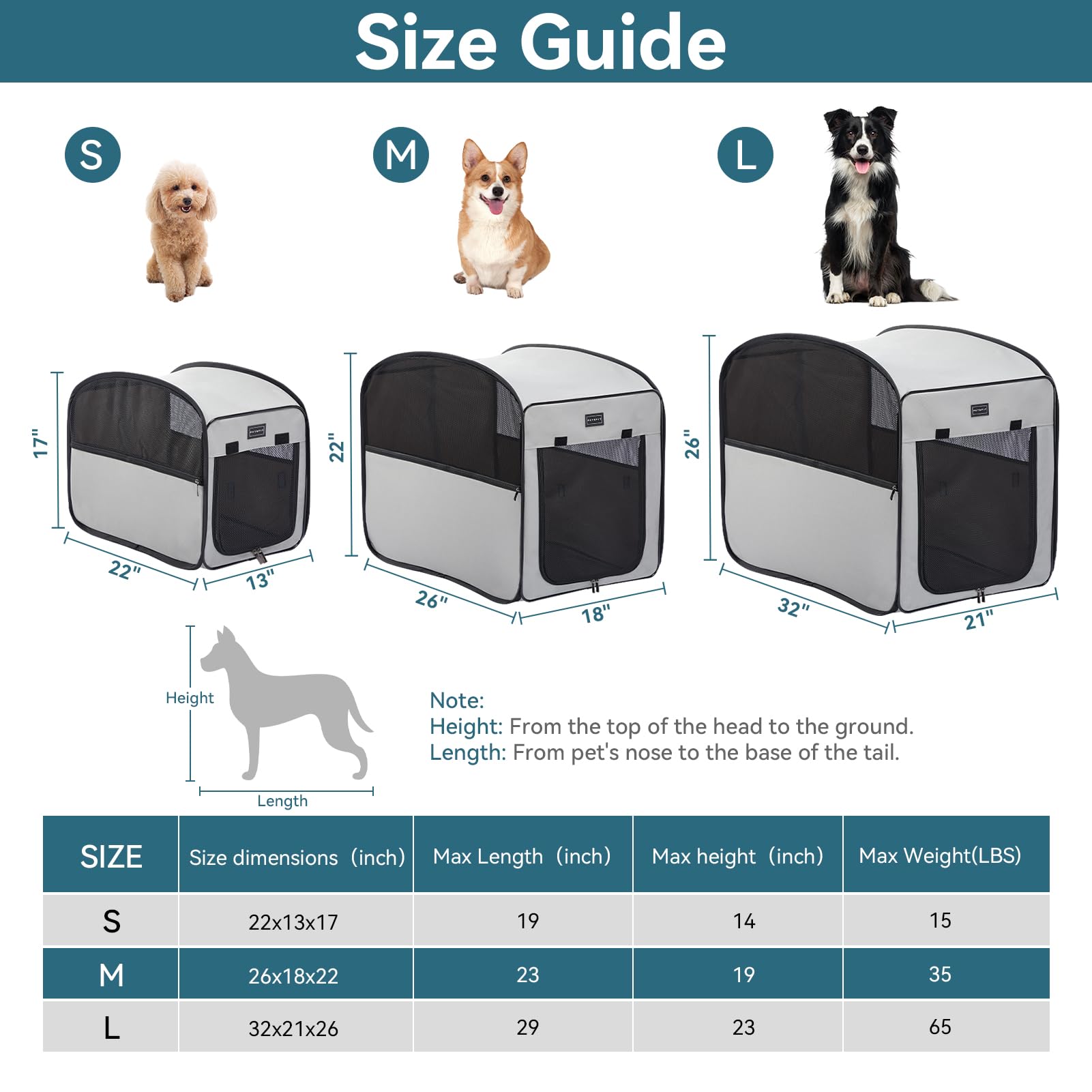 Petsfit Portable & Waterproof Dog Crate for Medium Dogs - Lightweight Pop Up Pet Cage Kennel for Indoor Outdoor Use, Travel Carrier (Grey) - Perfect for Camping, Road Trips & Home Training