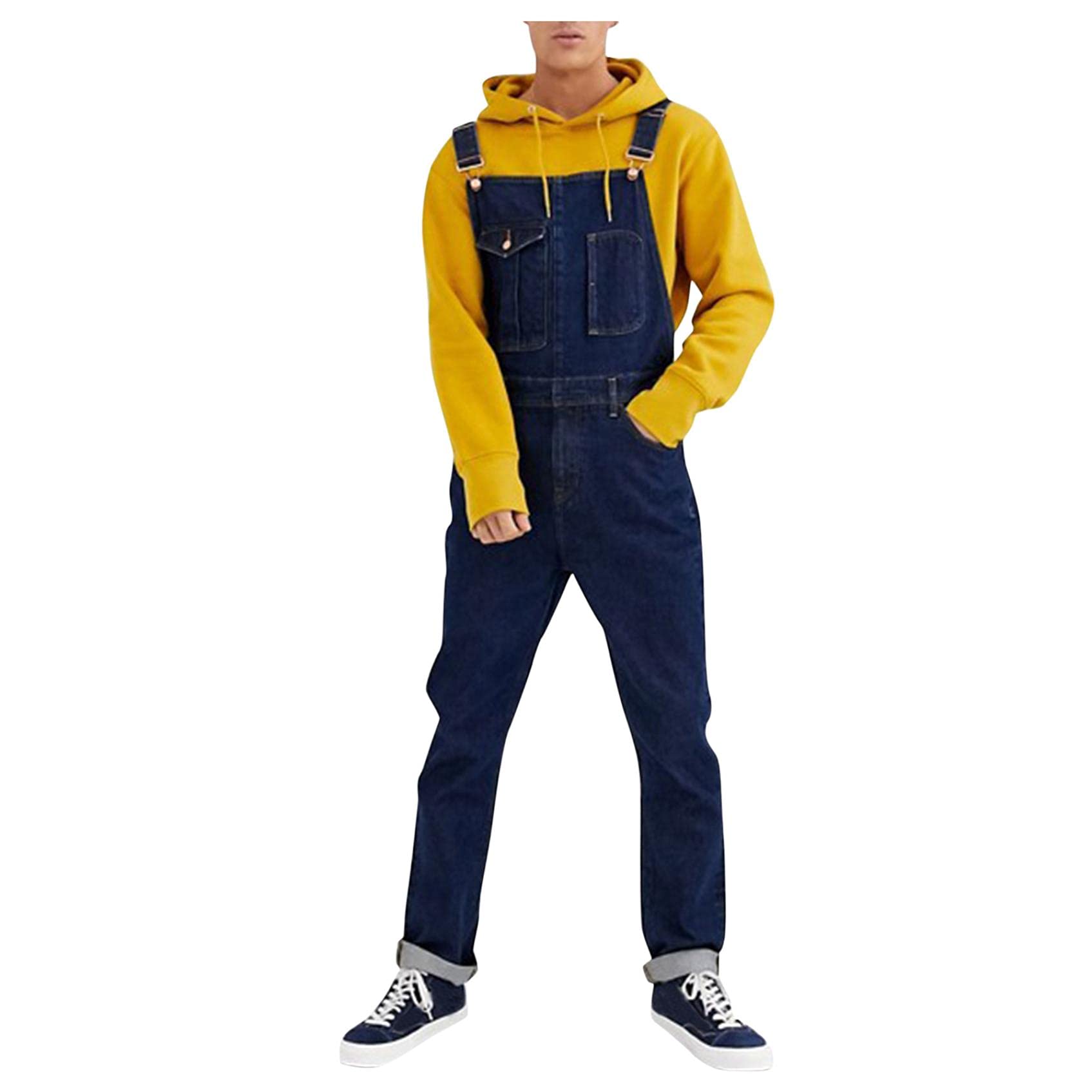WOCACHI Men's Denim Overalls - Bib Jumpsuit with Pockets, Ripped Jeans Style, Suspender Shorts for Work & Casual Wear | Perfect for Carpenters, Farmers, and Outdoor Activities