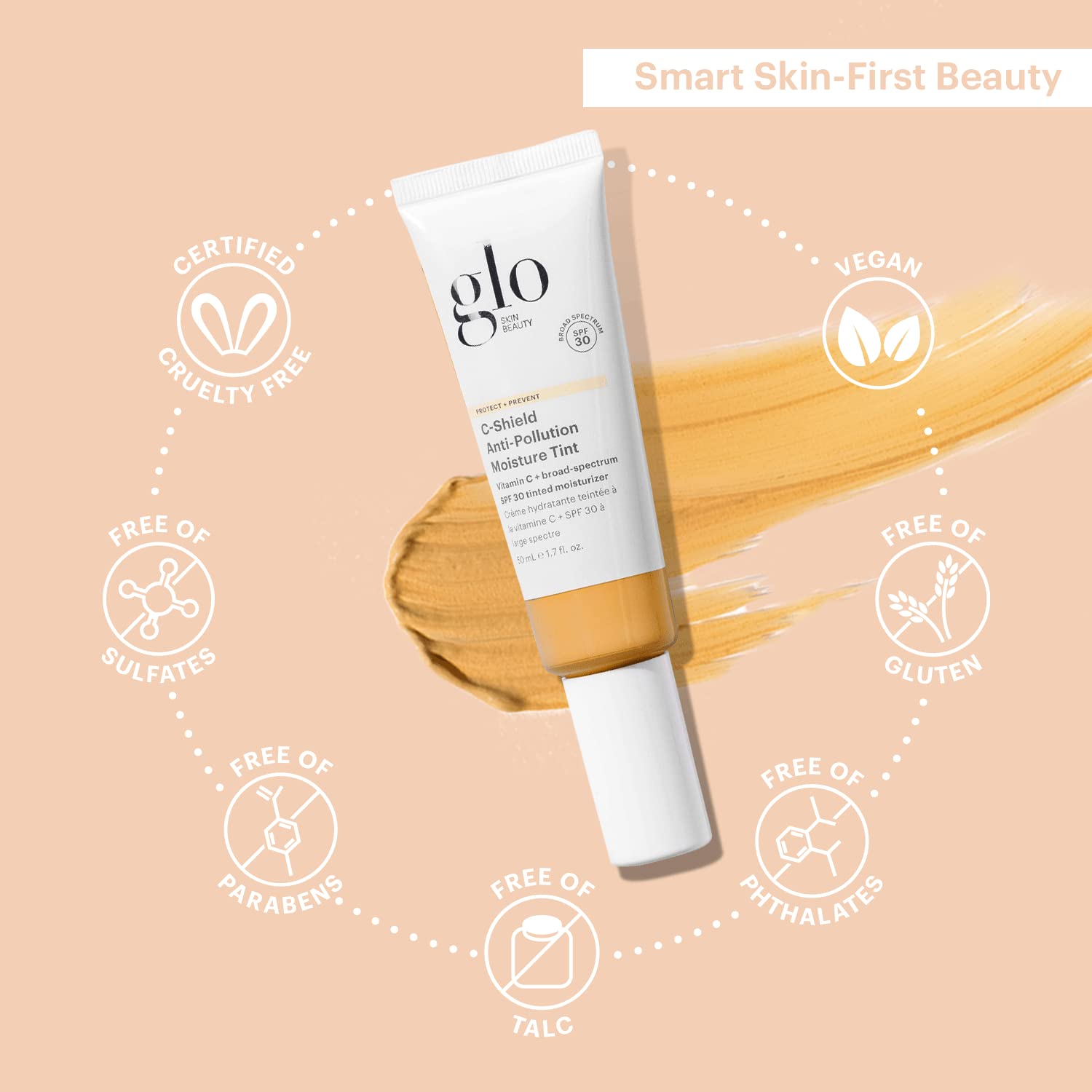Glo Skin Beauty C-Shield Anti-Pollution Moisture Tint SPF 30 - Vitamin C Tinted Moisturizer for Face with Broad Spectrum Protection, 1.7 Oz (6W Medium) | Daily Hydration & Sun Defense for Work & Outdoor Activities