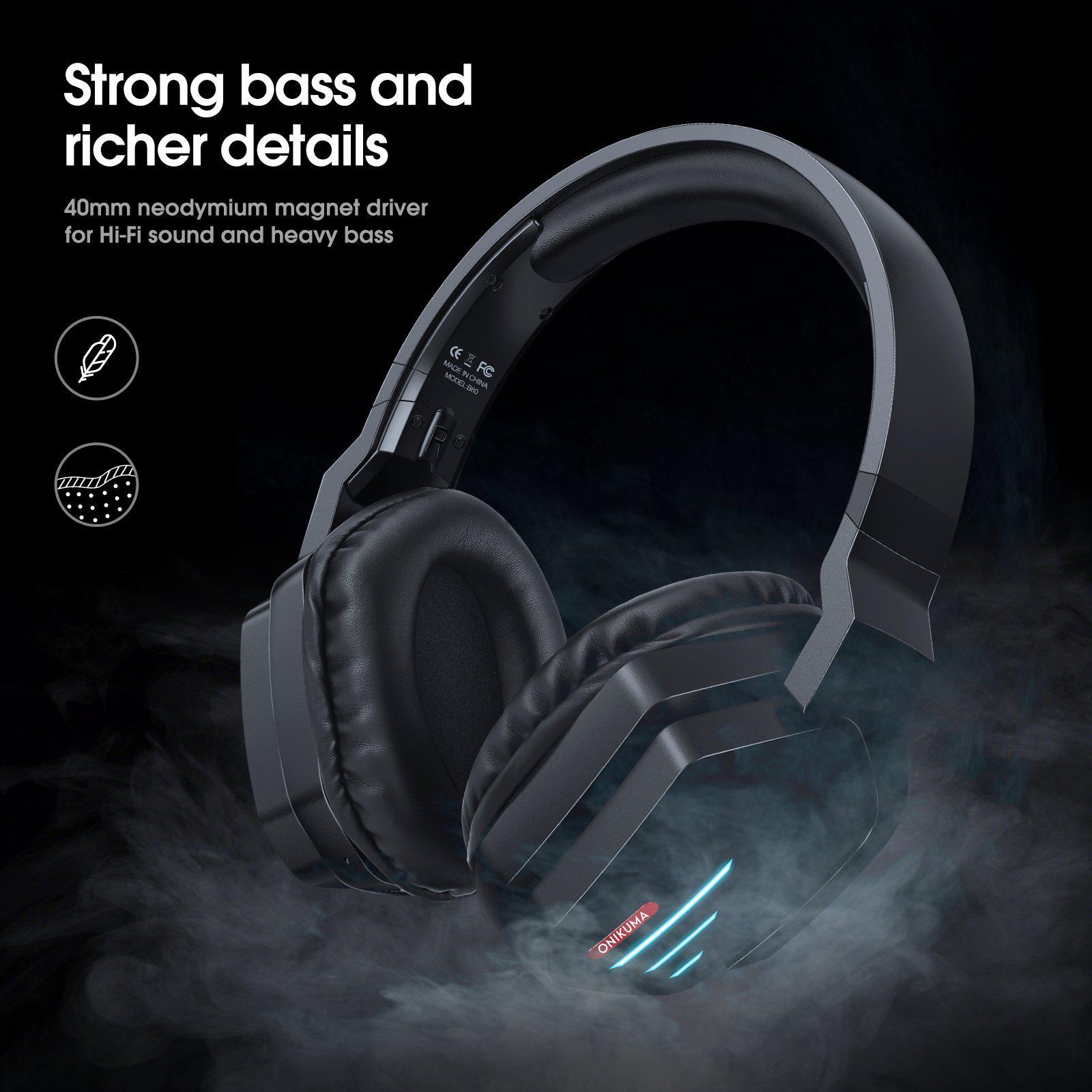 ONIKUMA B60 Wireless Bluetooth Gaming Headset with Microphone - Noise Cancelling Over-Ear Headphones for PC, PS4, Xbox - Perfect for Gaming, Streaming & Online Classes