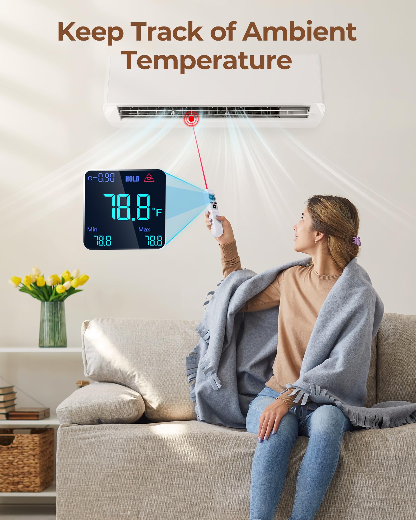 ERICKHILL Digital Infrared Thermometer Gun with Meat Probe - 2-in-1 Laser Temperature Gun for Cooking, Grilling, Baking & HVAC - Perfect for Pizza Ovens, BBQ, Meat, Griddles & Home Use