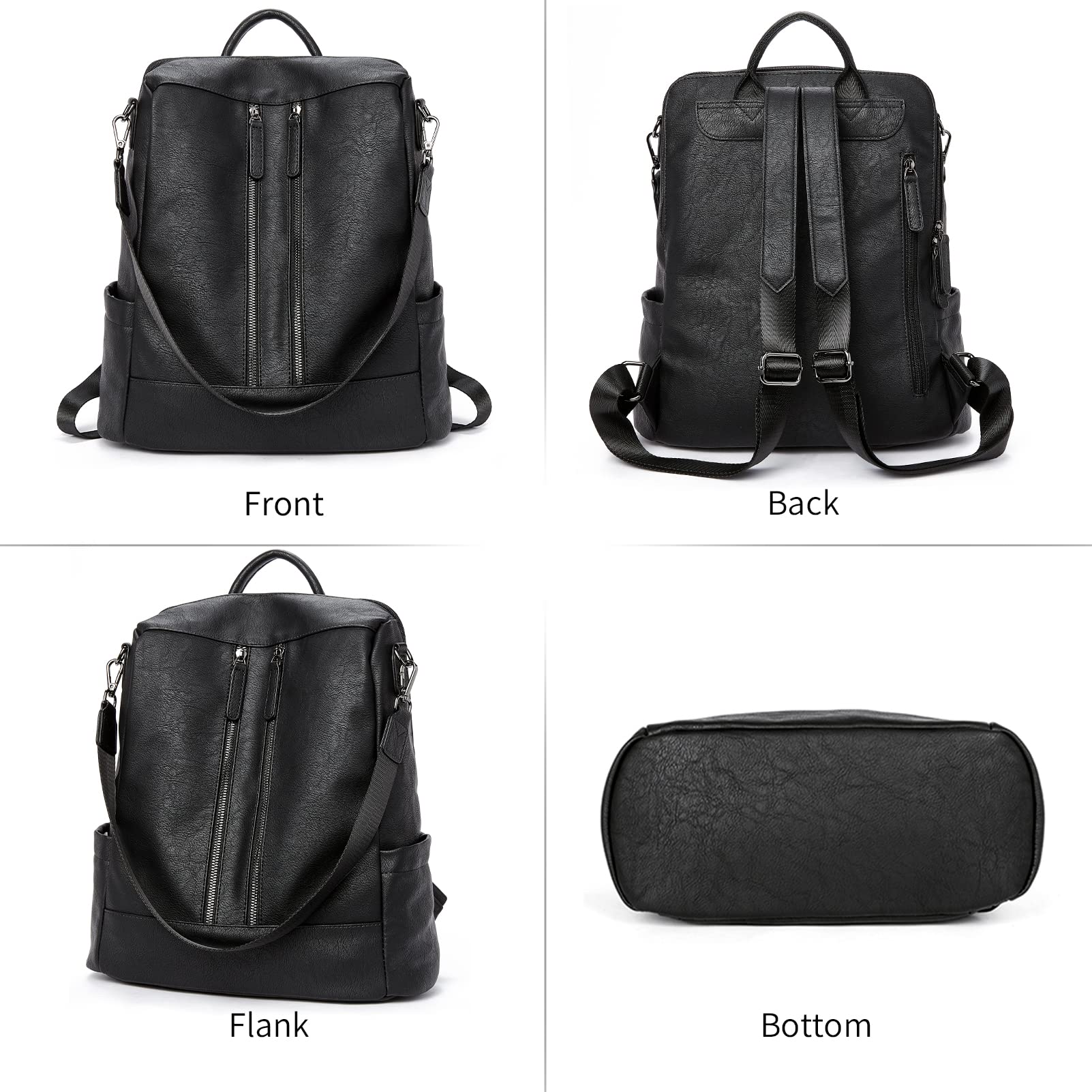 BROMEN Women's Leather Backpack Purse - Anti-Theft Laptop Bookbag with Shoulder Strap, Fashionable Handbag for Work, Travel & College (Black)