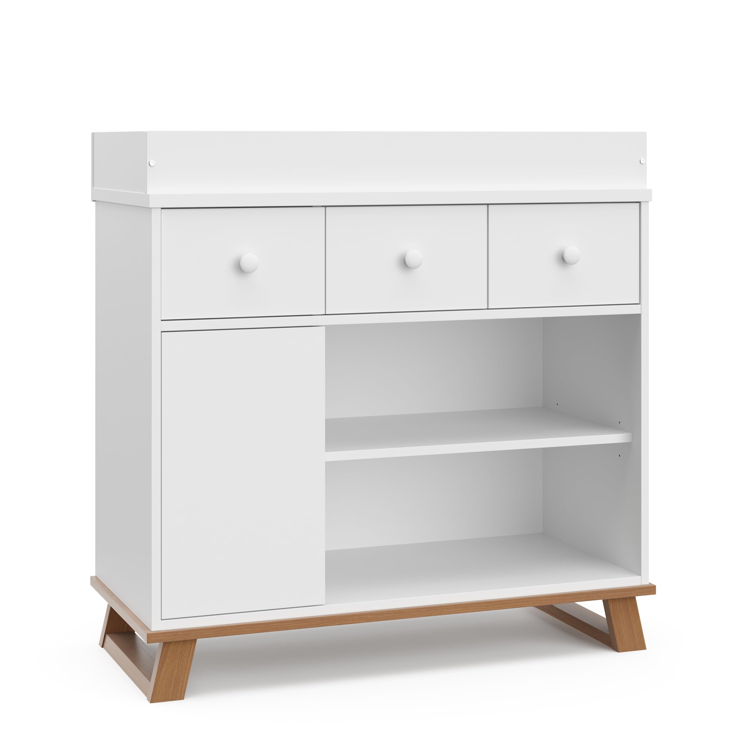 Storkcraft Modern Nursery Changing Table Dresser - White with Vintage Driftwood Finish | GREENGUARD Gold Certified Baby Dresser with Changing Top & Storage Drawers | Perfect for Nursery Organization & Diaper Changing Station