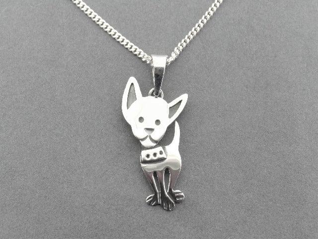 Sterling Silver Chihuahua Pendant Necklace with 55cm Link Chain - Perfect for Pet Lovers & Everyday Wear
