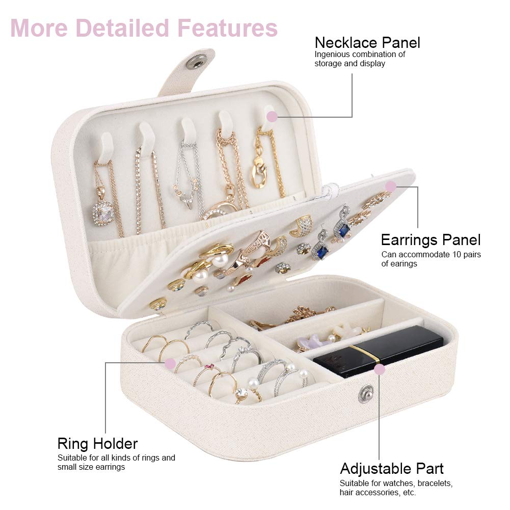 Portable Jewelry Organizer Case - Travel Jewelry Storage Box for Necklaces, Earrings, Rings & Bracelets (White) | Perfect for Travel, Home & Gift Giving
