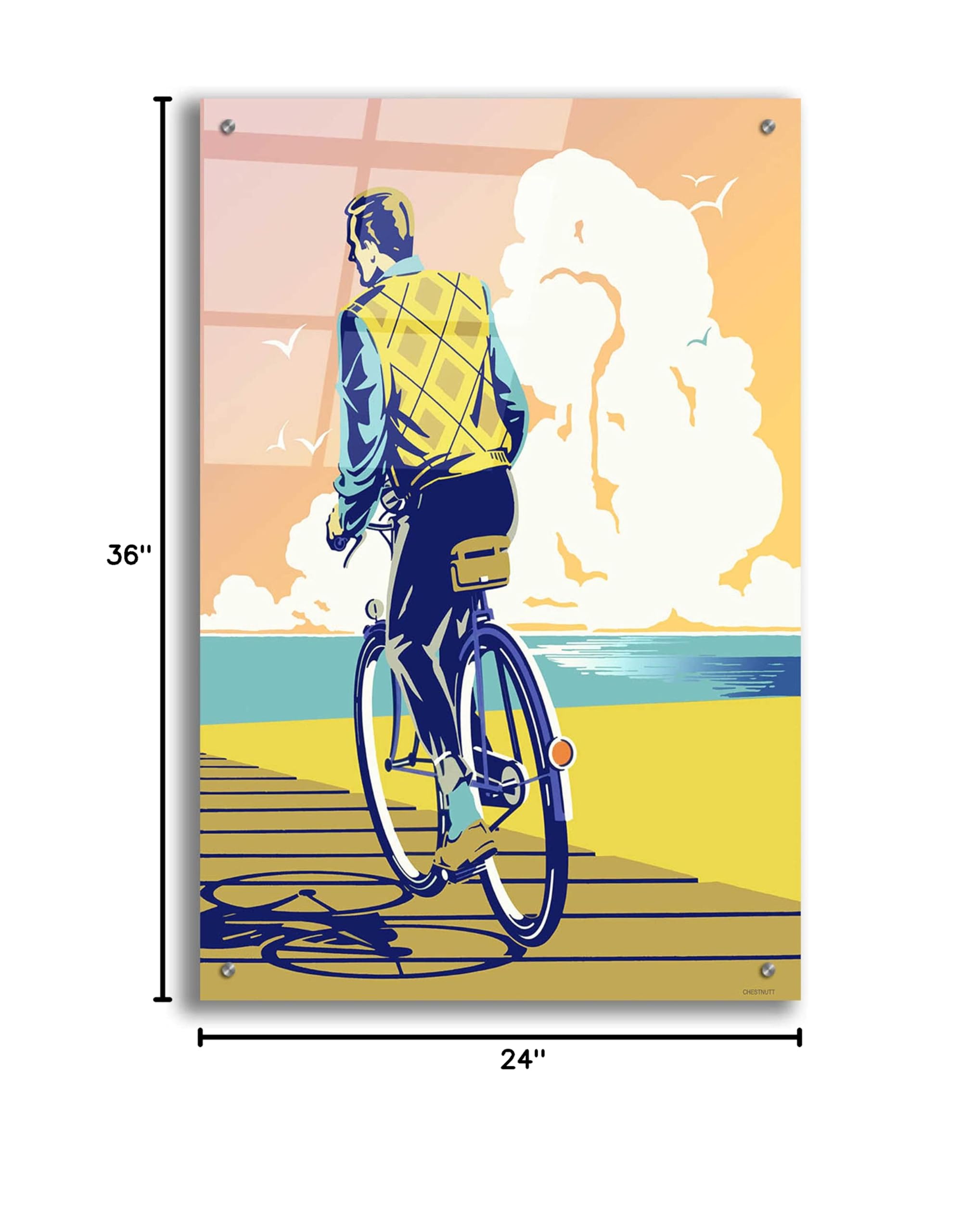 Epic Art 'Beach Bike' by David Chestnutt - Vibrant Acrylic Glass Wall Decor 24x36 Inches - Perfect for Living Room, Bedroom or Beach House Decor