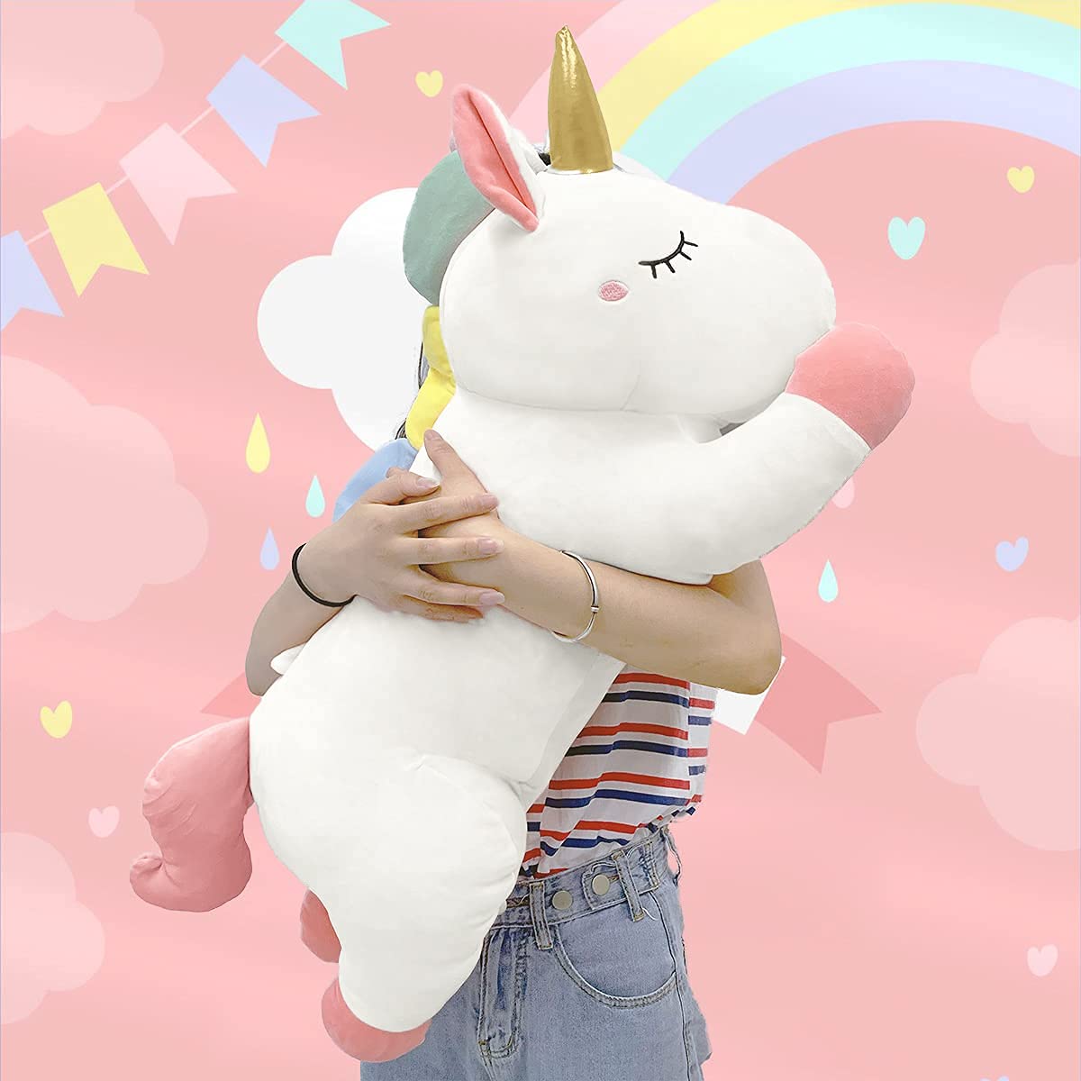 24in Cute Big Unicorn Stuffed Animal - Soft Giant Plush Toy, Hugging Pillow for Kids & Adults, Large White Unicorn Room Decor for Bedroom, Nursery, Birthday Gift for Friends & Family | Perfect for Cuddling, Home Decor and Gift Giving