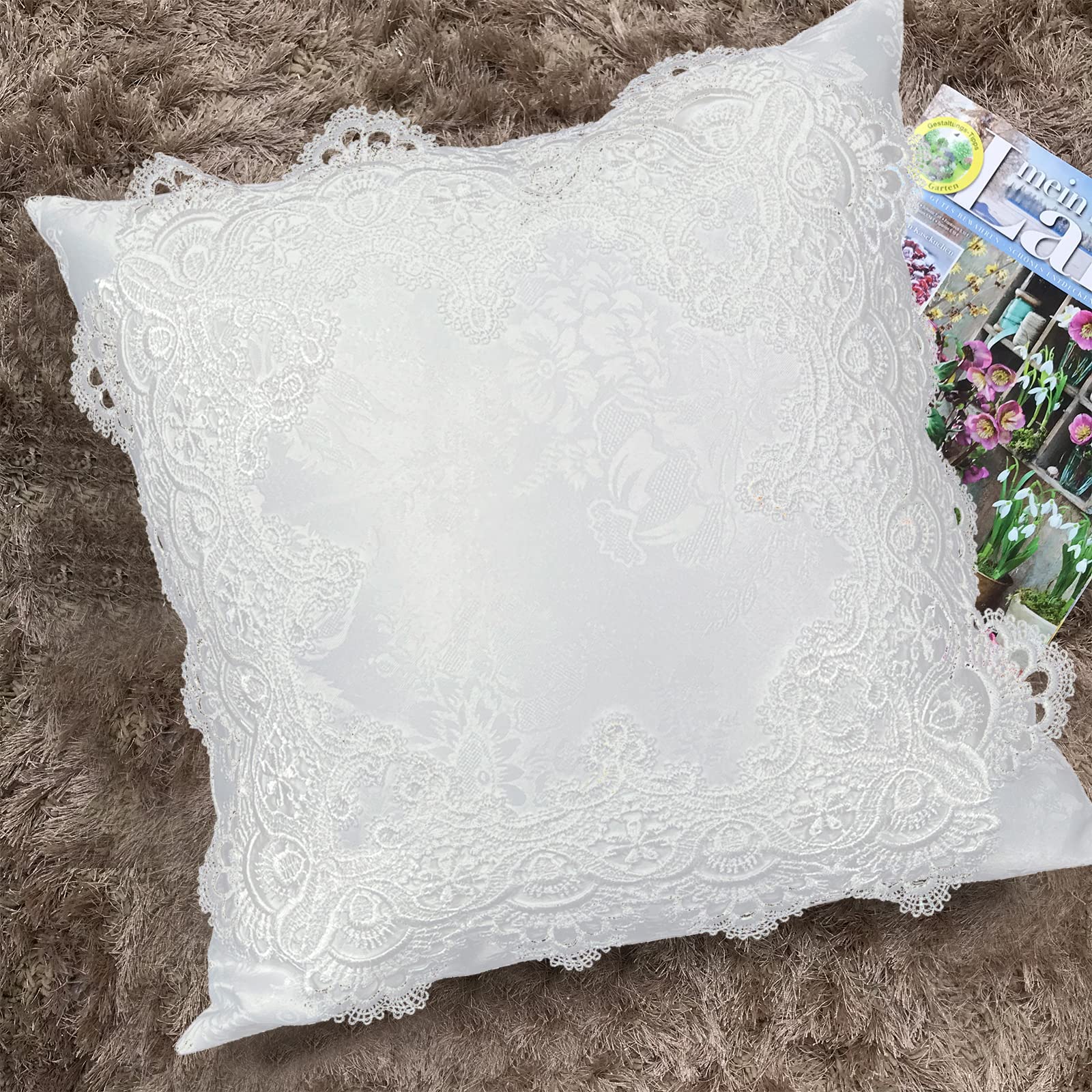 Premium 18x18 Inch White Lace Throw Pillow Covers Set of 2 - Soft Farmhouse Decor with Exquisite Embroidery for Living Room, Bed, Couch & Sofa | Cozy Home Accent & Rustic Wedding Gift Idea