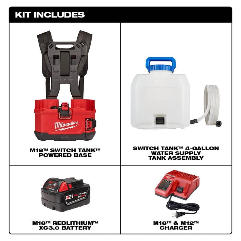 M18 18V Lithium-Ion Cordless Switch Tank 4 Gallon Backpack Water Supply Kit - Ideal for Outdoor Cleaning, Car Washing, and Garden Irrigation