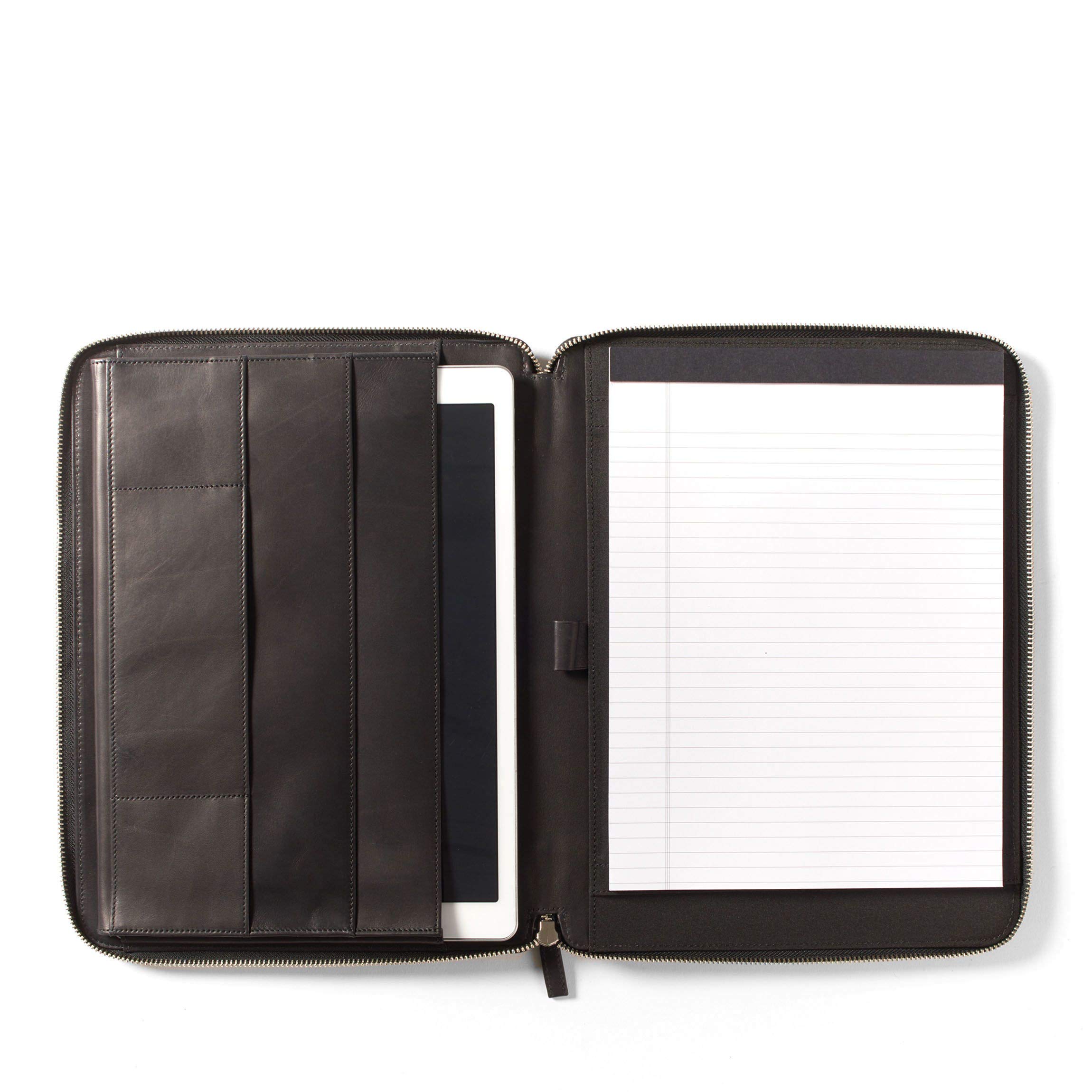 Leatherology Black Oil Tablet Portfolio Padfolio - Premium Leather iPad Pro 12.9 Case with Stand, Business & Travel Organizer for Professionals, Students & Office Use