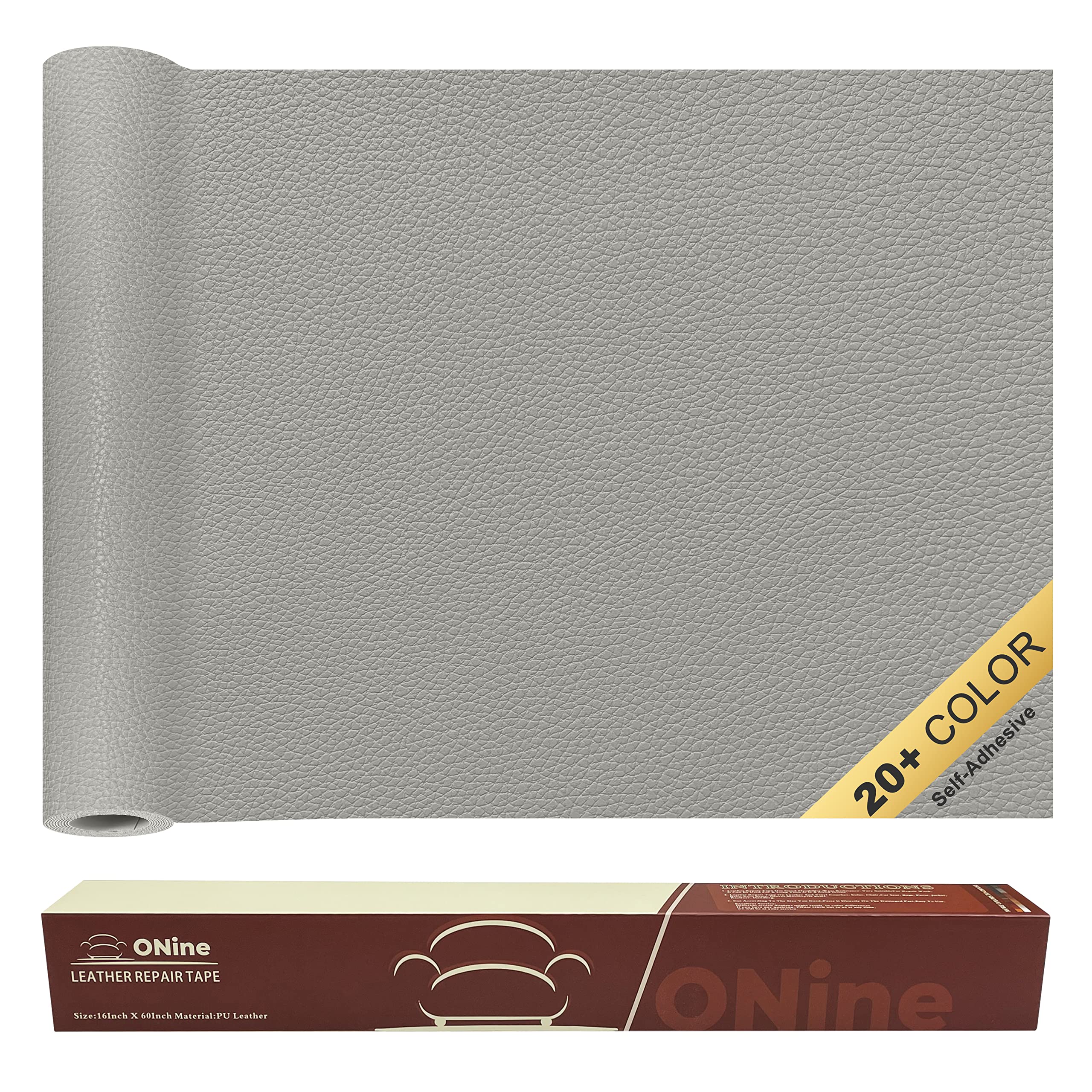 ONine Leather Repair Patch - Self-Adhesive Couch Patch (16x60 Inch) | Scratch Repair for Sofas, Car Seats, Handbags & Jackets | Multicolor Options Including Light Gray | Easy Peel & Stick Application | Perfect for Home, Office & Vehicle Interior Maintenance