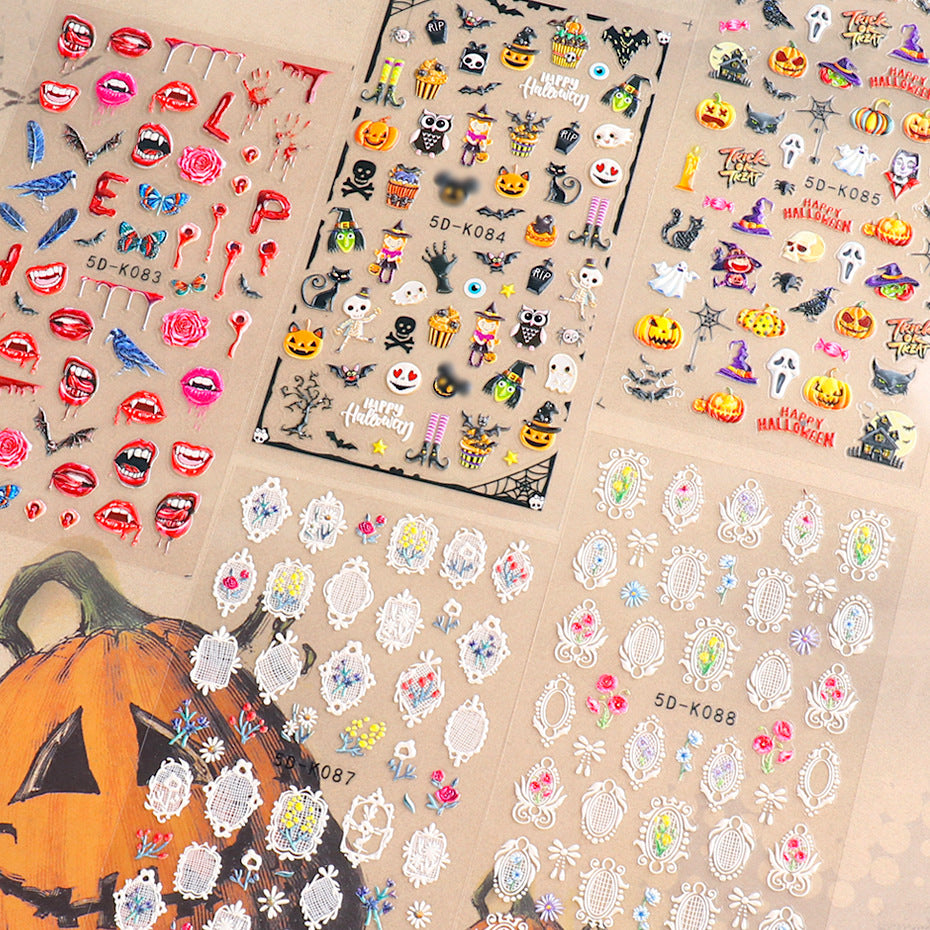 Halloween Nail Art Stickers - Self-Adhesive Nail Decals for Spooky Party, Costume & Festival Nails - Perfect for Halloween Parties, Trick or Treat & Cosplay