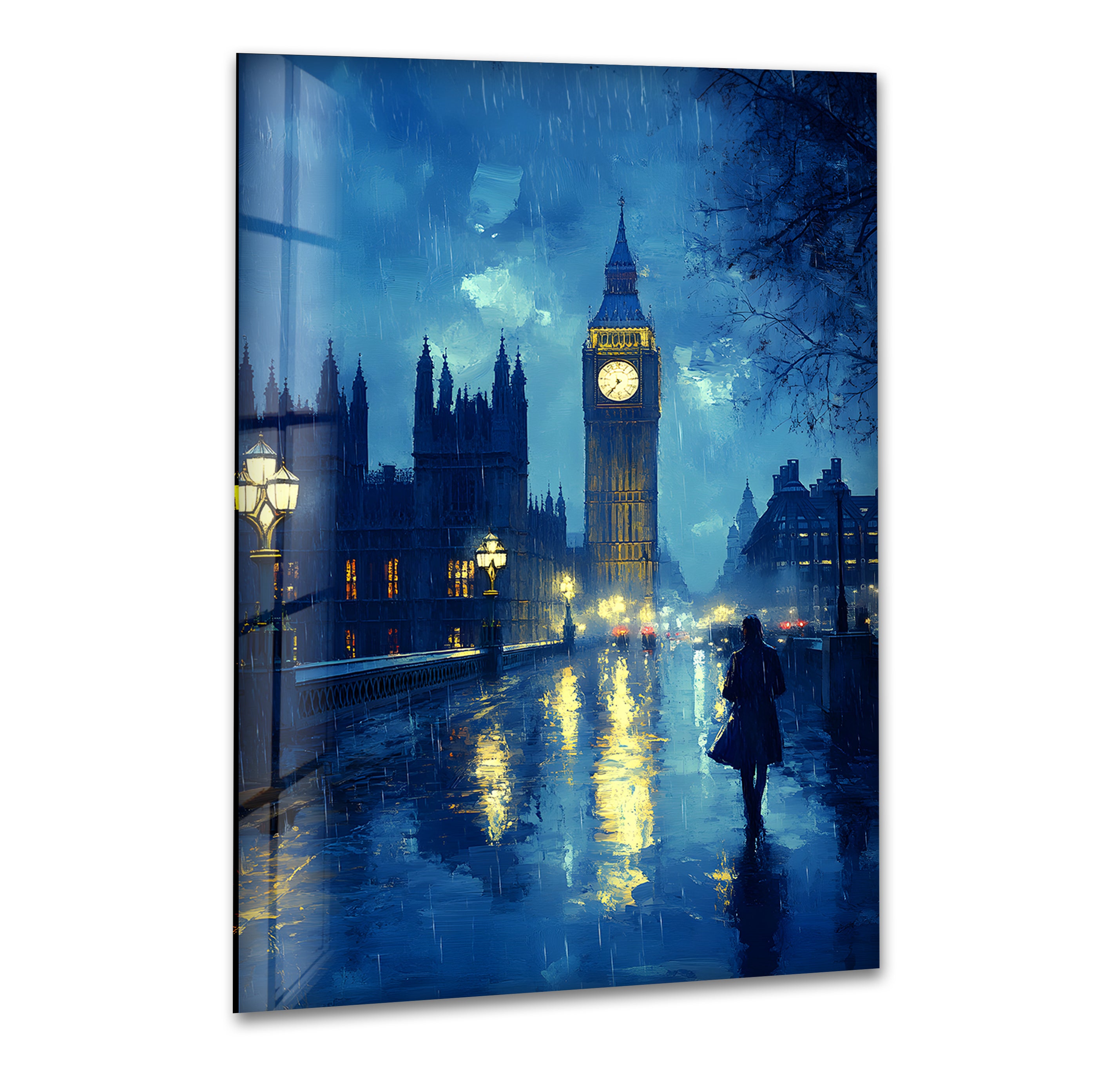 London Rainy Night Glass Wall Art - Elegant Home Decor for Living Room, Bedroom & Office - Perfect Gift for Art Lovers