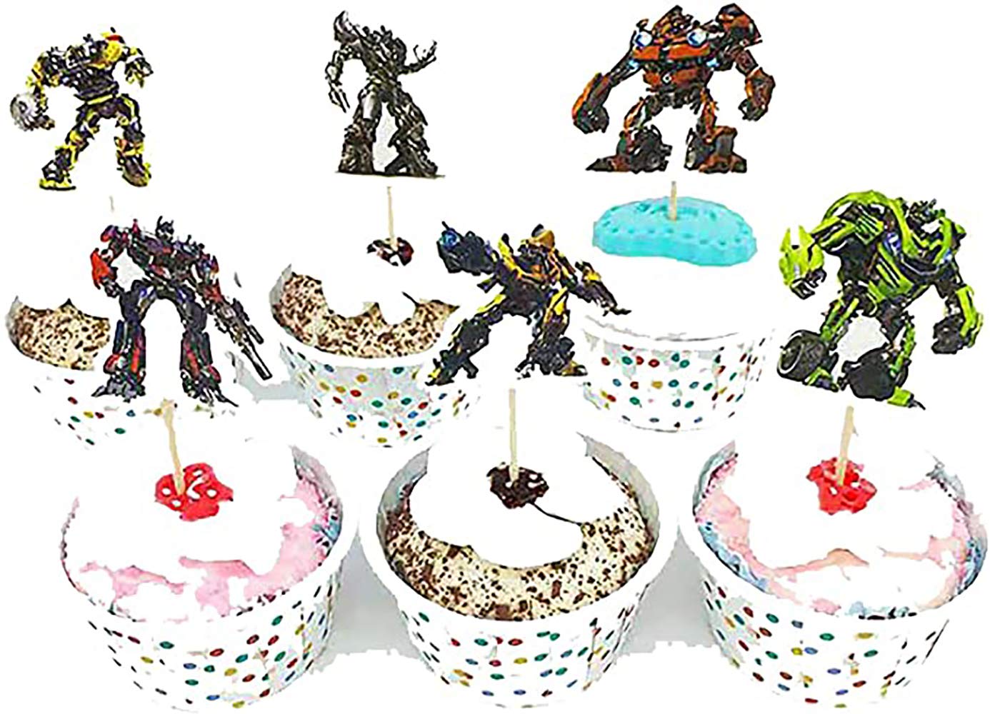 24pcs Transformers Cupcake Toppers - Birthday Party Decorations for Kids, Boys, Marvel Themed Parties - Perfect for Cakes, Cupcakes, and Fruit Platters
