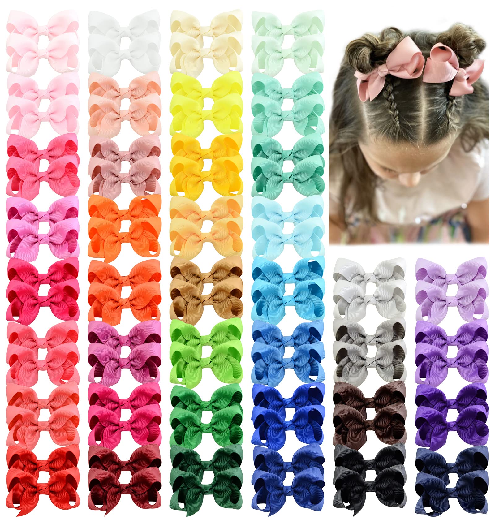 80PCS 3 Inch Hair Bows for Girls - Grosgrain Ribbon Toddler Hair Accessories with Alligator Clips for Baby Girls, Kids & Teens - Perfect for Parties, School, Holidays & Everyday Wear