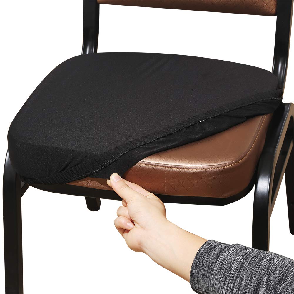 Stretch Spandex Chair Seat Covers - 4 Pack Black Dining & Office Chair Slipcovers for 18 Inch Seats - Waterproof & Anti-Slip Protectors for Home, Restaurant, and Workplace Use