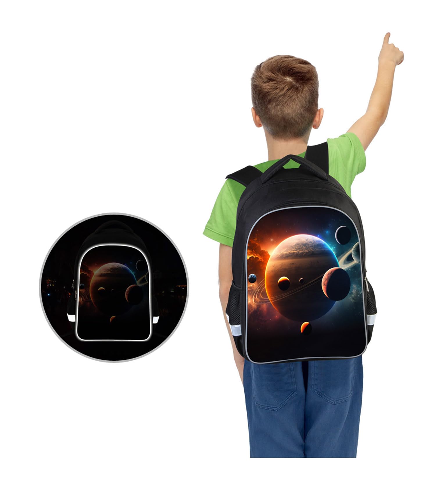 Solar System Backpack for Kids - Galaxy Themed School Bookbag with Tablet Compartment & Side Pockets | 17 Inch Space Planets Design Backpack for Boys & Girls | Durable Polyester Material | Perfect for School, Travel & Astronomy Enthusiasts
