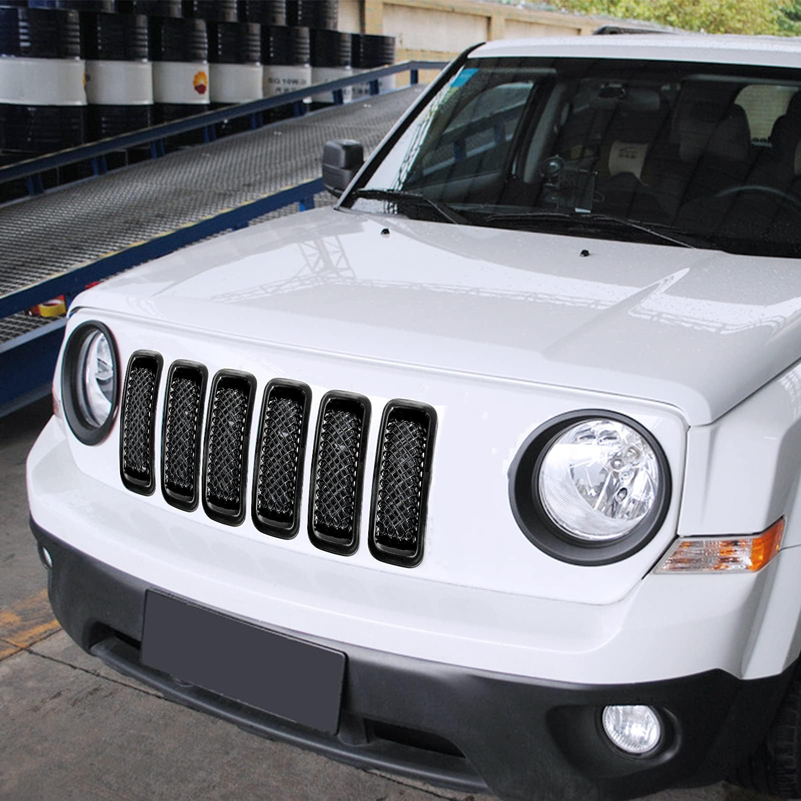 ABS Black 7-Piece Front Grill Mesh Inserts Cover Frame Trim Kit for 2011-2016 Jeep Patriot - Off-Road Style Upgrade & Improved Protection