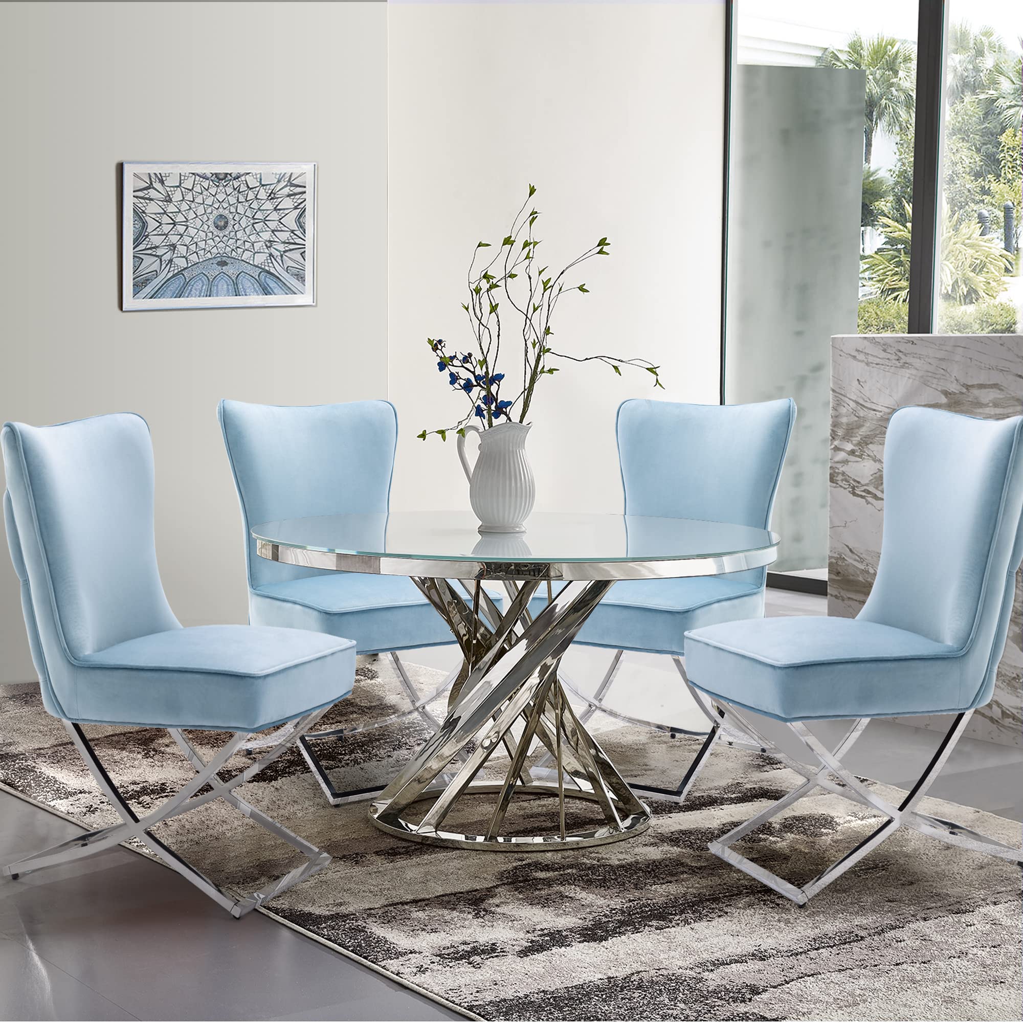 Luxury Velvet Dining Chairs Set of 2 - Elegant Blue Upholstered Accent Chairs with Stainless Steel Legs for Dining Room & Living Room - Comfortable Modern Home Decor for Entertaining & Family Gatherings