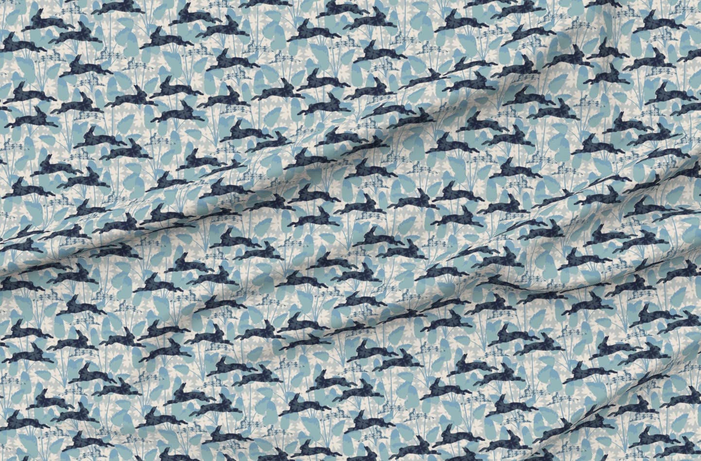 Bunny Tails Blue Green Floral Retro Animal Print Minky Fabric - Soft Plush Material for Sewing Baby Blankets, Quilt Backing & DIY Projects - Perfect for Nursery Decor, Kids Clothing & Home Crafts