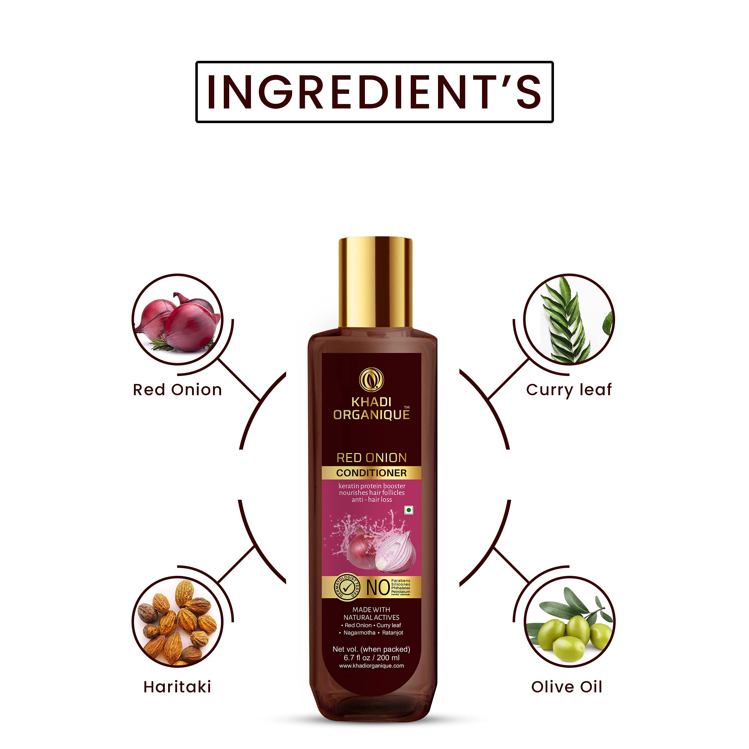 Khadi Organique Red Onion Hair Conditioner with Keratin Protein - Sulfate & Paraben Free for Damaged Hair Repair & Growth - Natural Deep Conditioning Treatment for Dry, Frizzy Hair - Perfect for Daily Use & Scalp Care