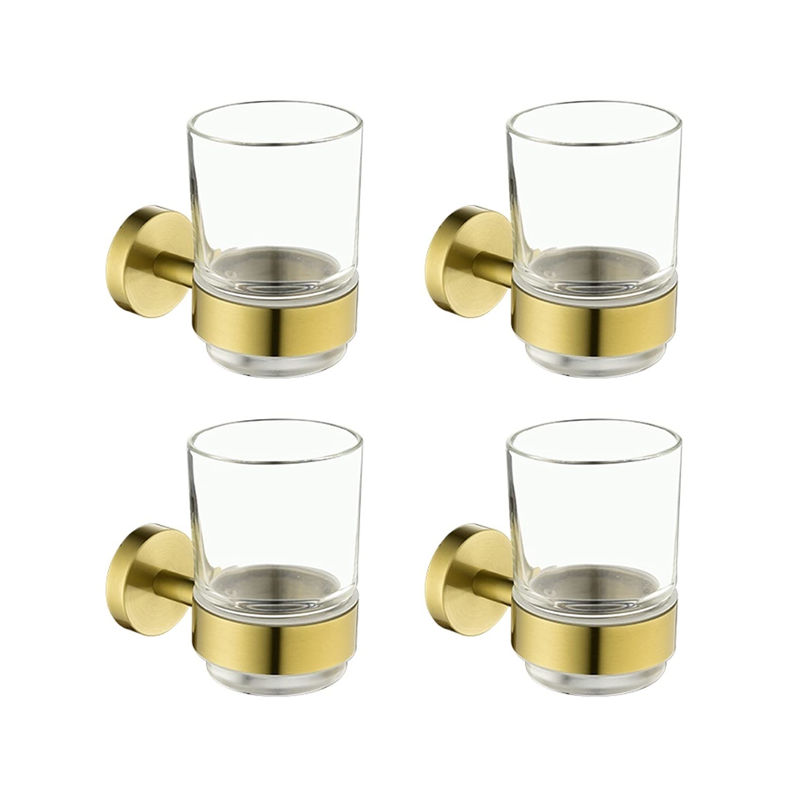 Luxury Gold Polished Stainless Steel Toothbrush & Tumbler Holder Set with Glass Cup - 4 Piece Wall Mount Bathroom Organizer for Modern Home Decor