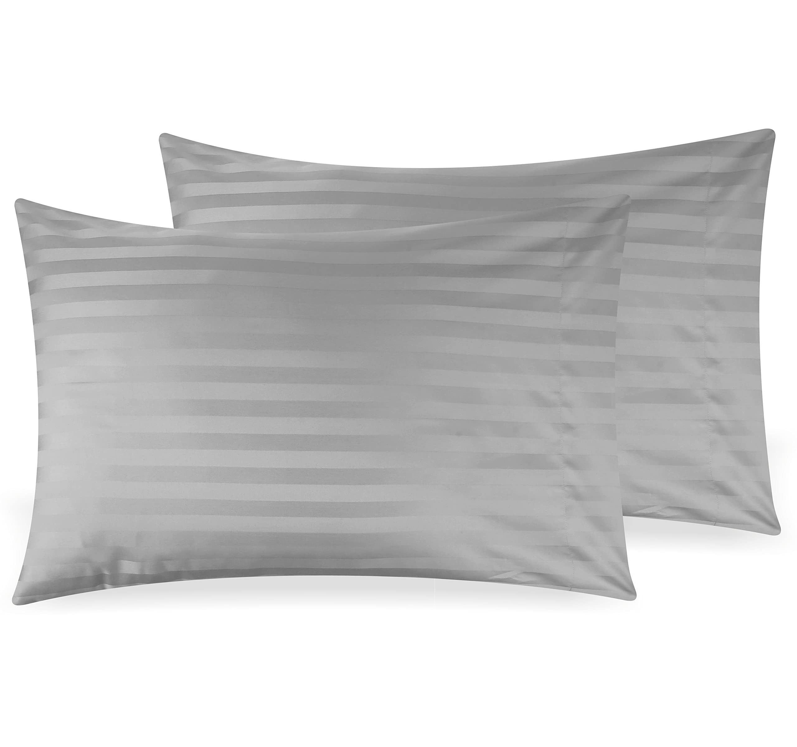 California Design Den 100% Cotton 500 Thread Count Soft & Silky Pillowcase Set - Standard Size (Fits Standard & Queen Pillows) | Cooling & Smooth Damask Stripe in Light Gray | Perfect for Hot Sleepers & Luxury Bedroom Decor