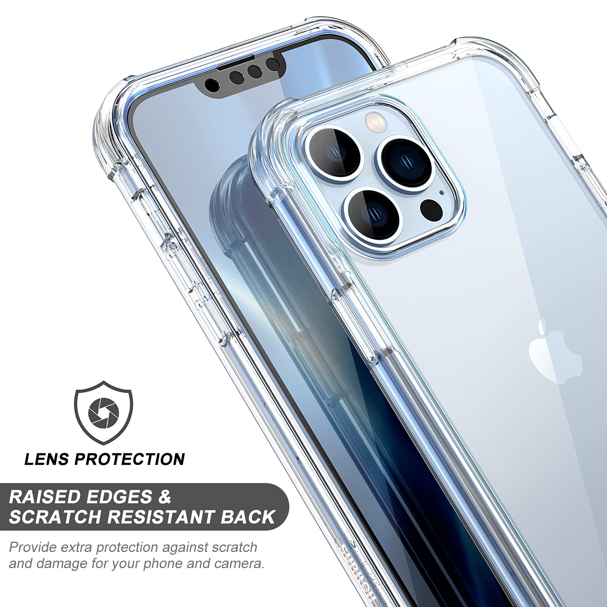 SURITCH iPhone 13 Pro Max Case 6.7-inch [Built-in Screen Protector] - Clear Shockproof Rugged Cover with Full Body Protection | Perfect for Outdoor Activities, Work & Daily Use