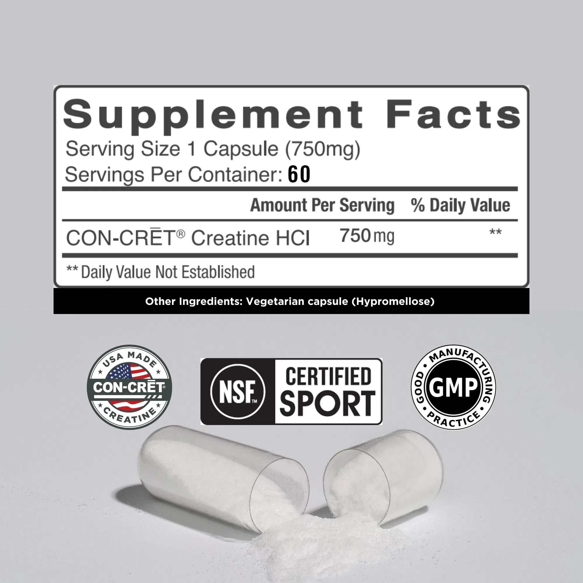 CON CRET Patented Creatine HCl Capsules - Premium Muscle Building Supplement for Athletes & Bodybuilders - Pre & Post Workout Recovery - 120 Capsules