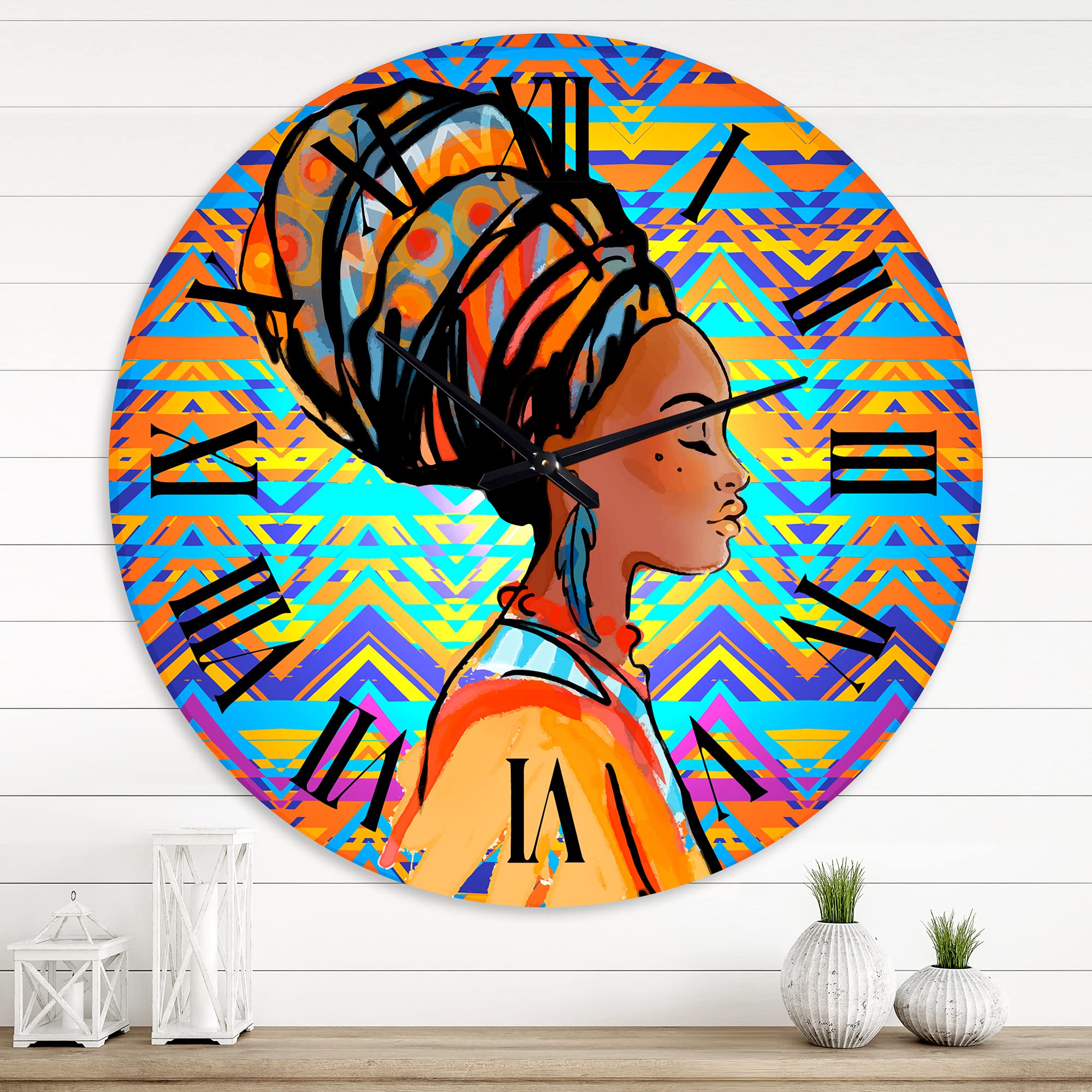 African American Woman with Turban Wall Clock - Large Modern Wall Decor for Living Room, Bedroom & Office | Silent Non-Ticking Battery Operated Clock