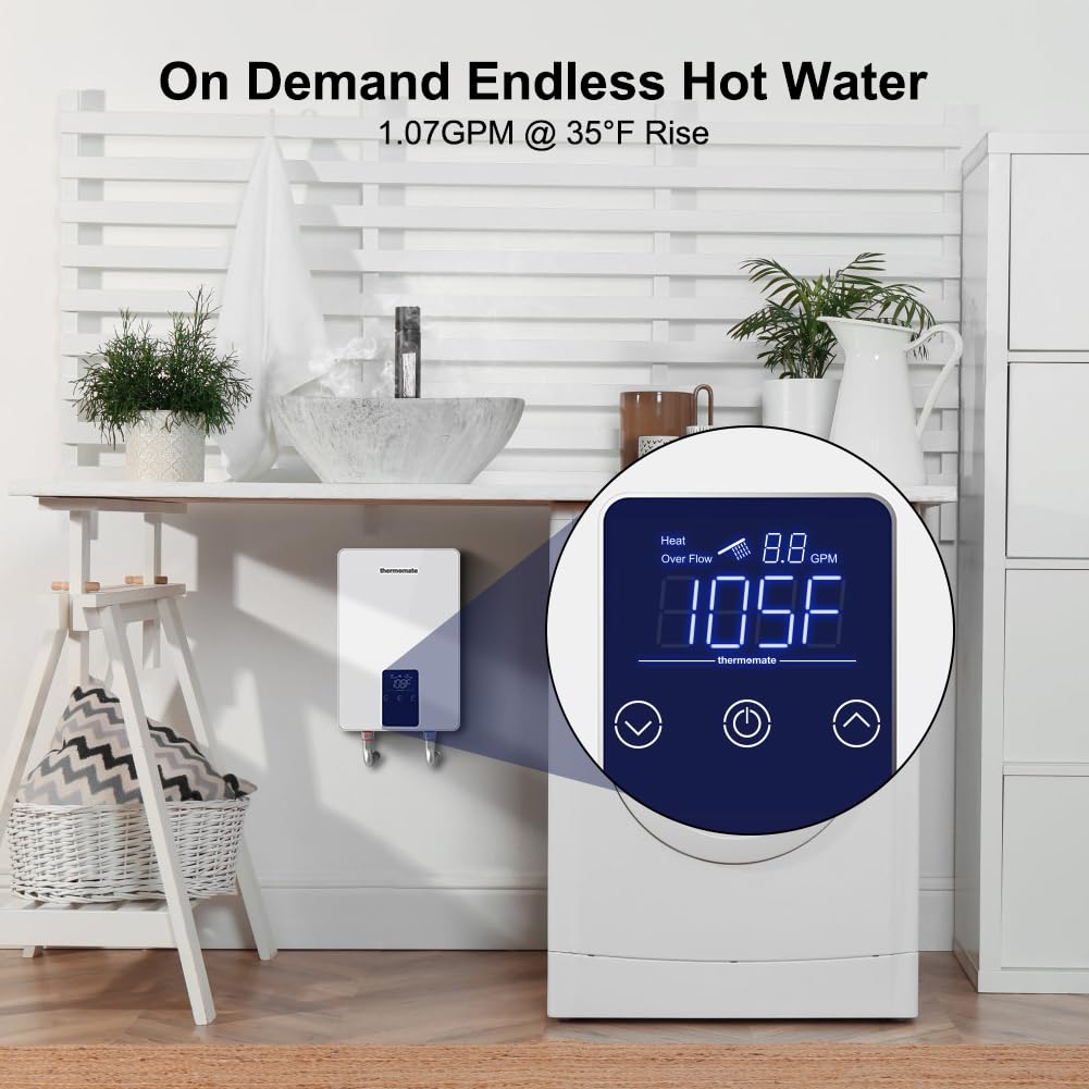 Thermomate 6000W 240V Electric Tankless Water Heater for Sink Faucet - Instant Hot Water, CSA Certified with Self-Modulating & Overheating Protection (1.07GPM at 35°F Rise) - Perfect for Kitchen, Bathroom & Small Appliances