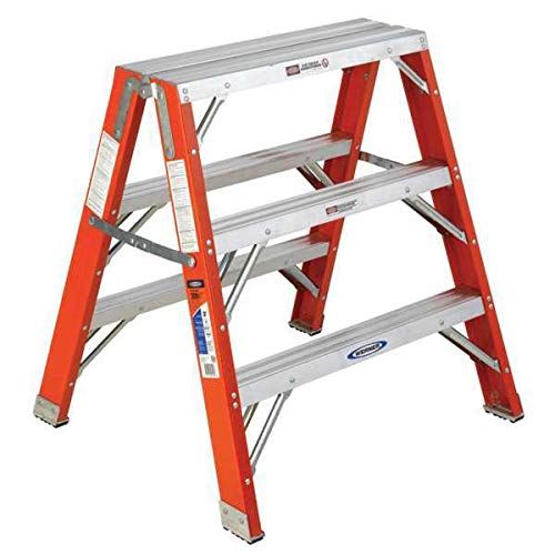 3-Step Fiberglass Step Stool with 300 lb Weight Capacity - Silver & Orange - Perfect for Home, Garage, Warehouse, and Workshop Use