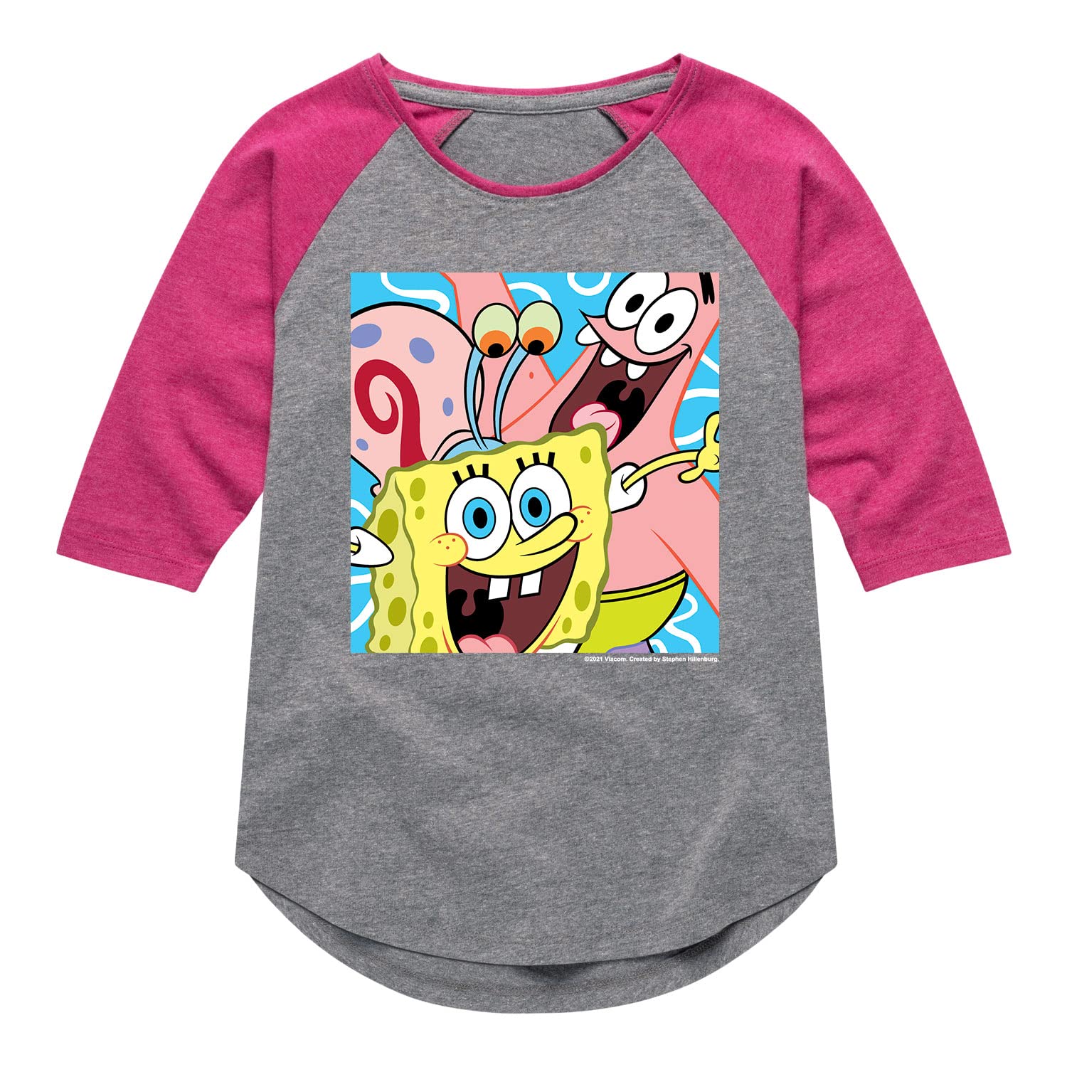 SpongeBob SquarePants Patrick Star Girls' Raglan Shirt - Soft Cotton Blend Tee for Kids & Toddlers - Perfect for Birthday Parties, Cartoon Lovers & Casual Wear