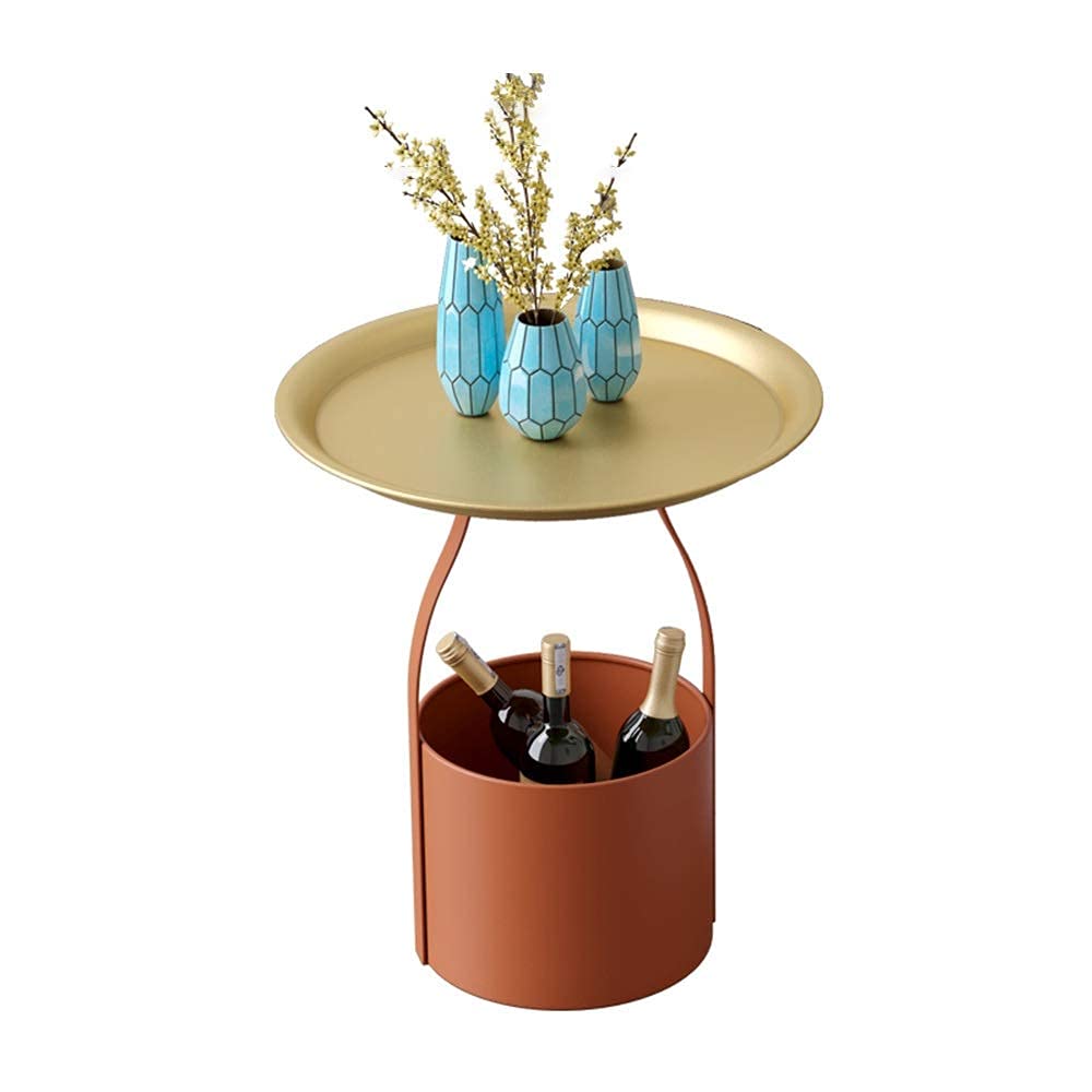 Nordic Style Small Round Coffee Table - Metal Corner Side Table with Tray Top & Storage Basket - Perfect for Living Room, Bedroom, or Office - 19.6 x 19.6 x 9 Inches - Ideal for Coffee, Snacks, Books & Lamps