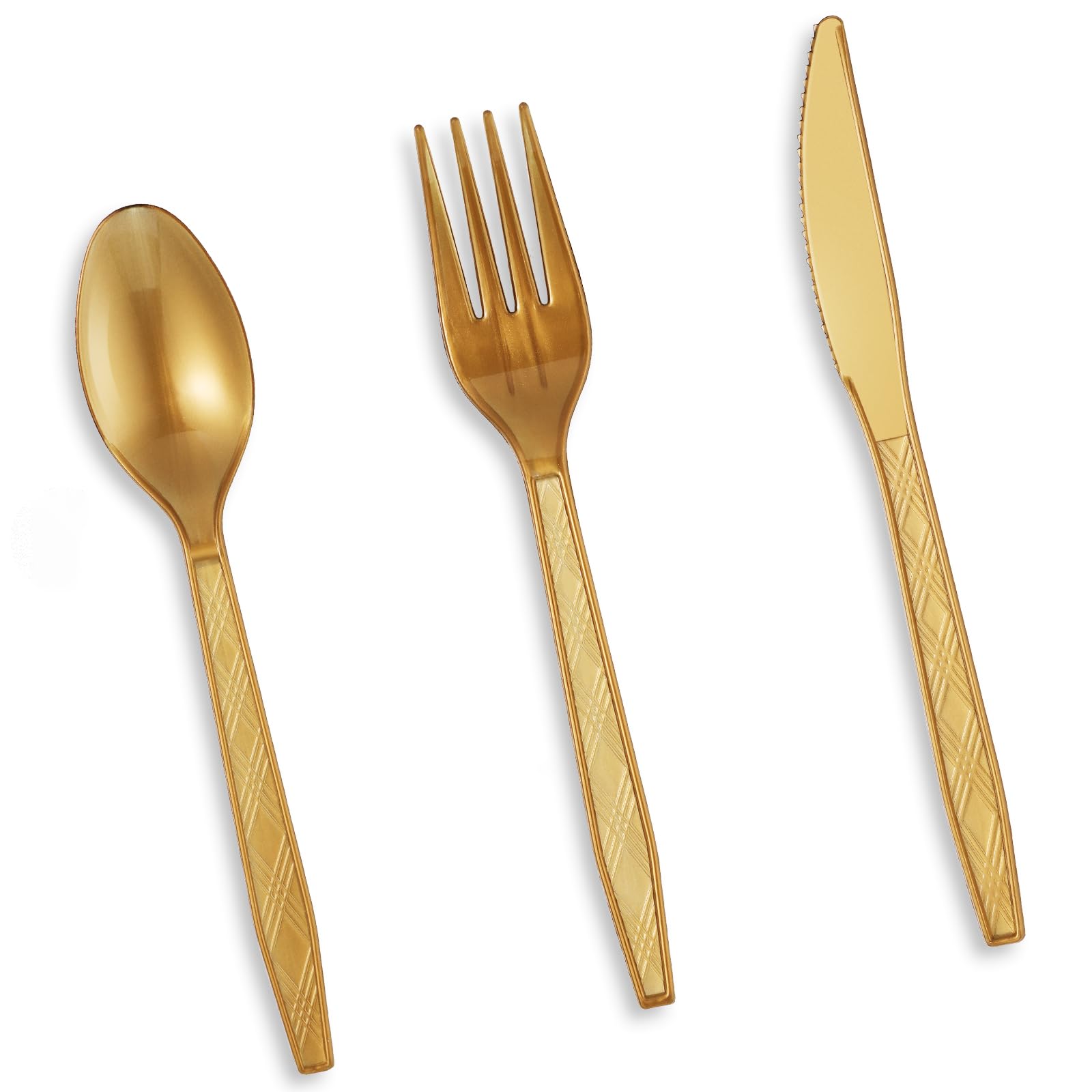 300-Piece Gold Plastic Cutlery Set - 100 Forks, 100 Spoons, 100 Knives - Elegant Disposable Silverware for Weddings, Birthdays & Parties - Perfect for Catering, Events & Special Occasions