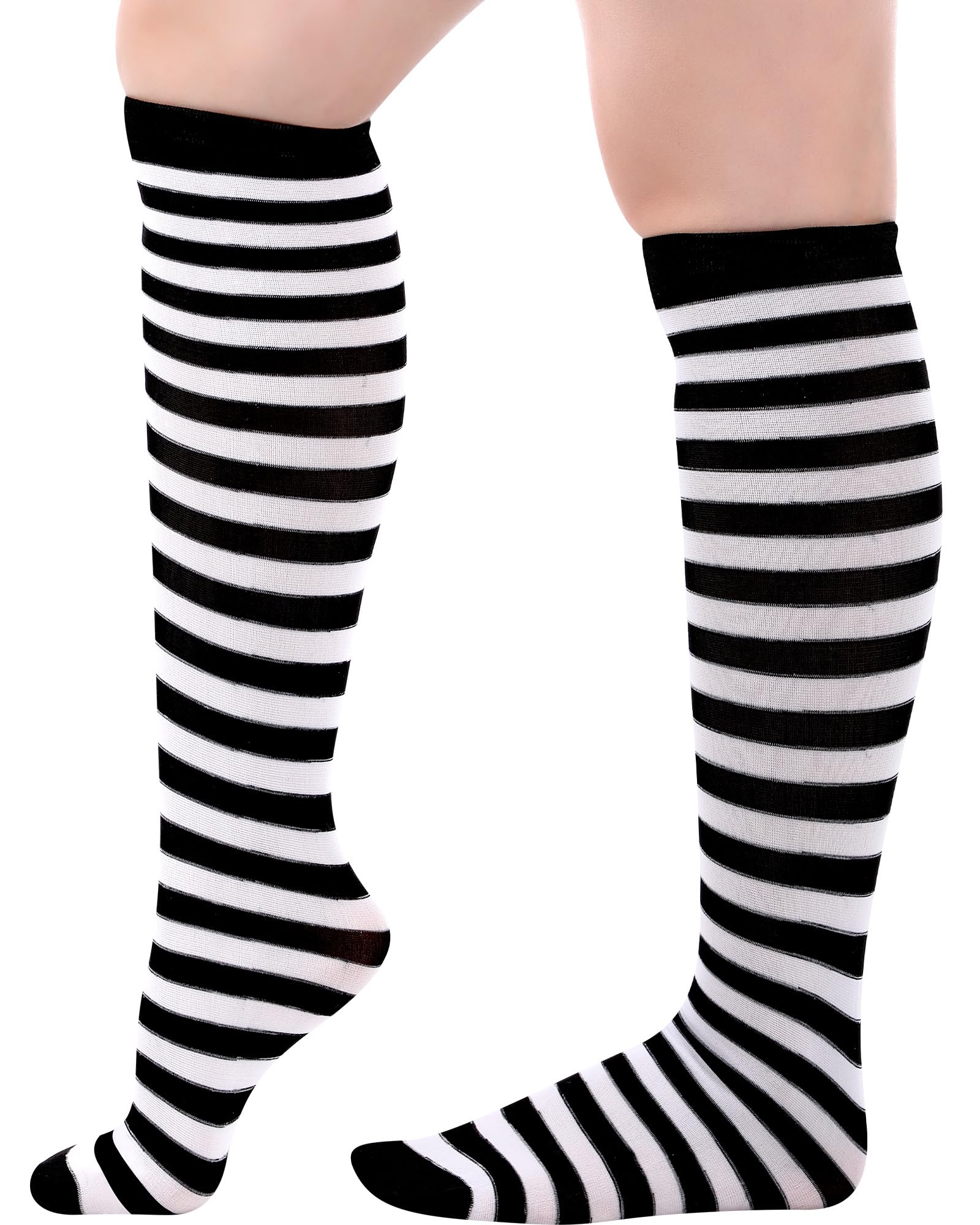 SATINIOR 2 Pairs Women's Long Opaque Striped Socks - Soft Cotton Blend Knee High Socks for Women, Fashionable & Comfortable for Daily Wear, Work, and Winter Outfits