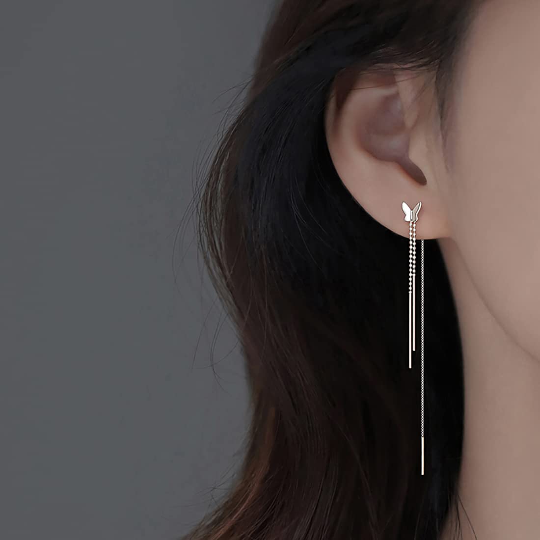 SLUYNZ 925 Sterling Silver Butterfly Dangle Earrings for Women - Elegant Threader Tassel Chain Jewelry | Perfect for Parties, Weddings & Everyday Wear