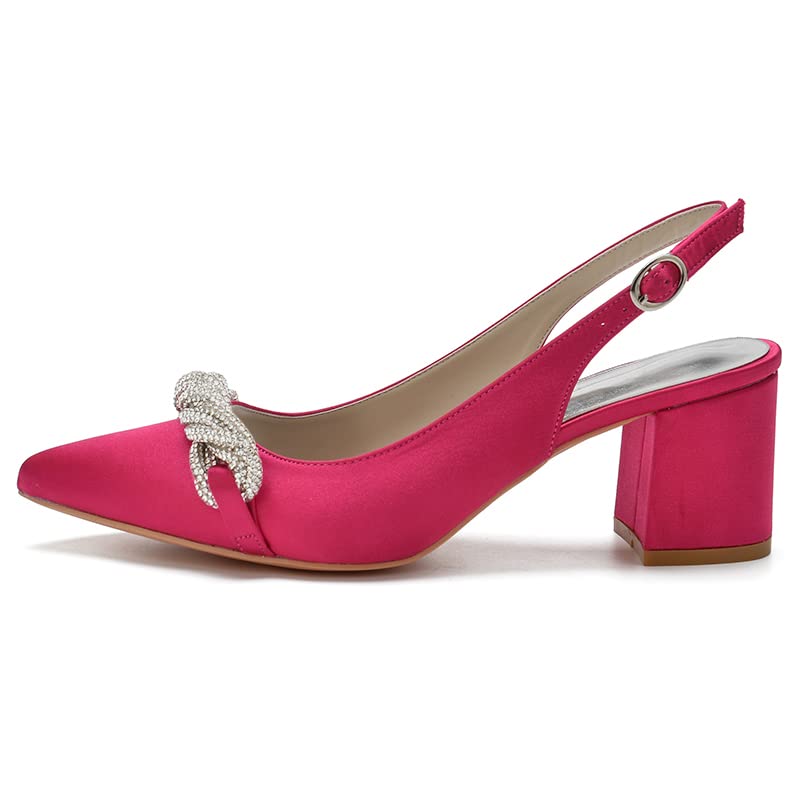 Elegant Women's Pointed Toe Wedding Shoes - Chunky Block Heel Slingback Bridesmaid Pumps with Rhinestones for Office, Evening & Special Occasions