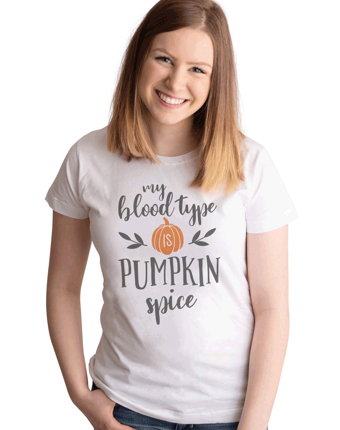 7 ate 9 Apparel Women's Funny Pumpkin Spice Graphic T-Shirt | Fall Humor Cute Coffee Lover Gift | Perfect for Autumn Outings, Halloween Parties & Cozy Coffee Dates