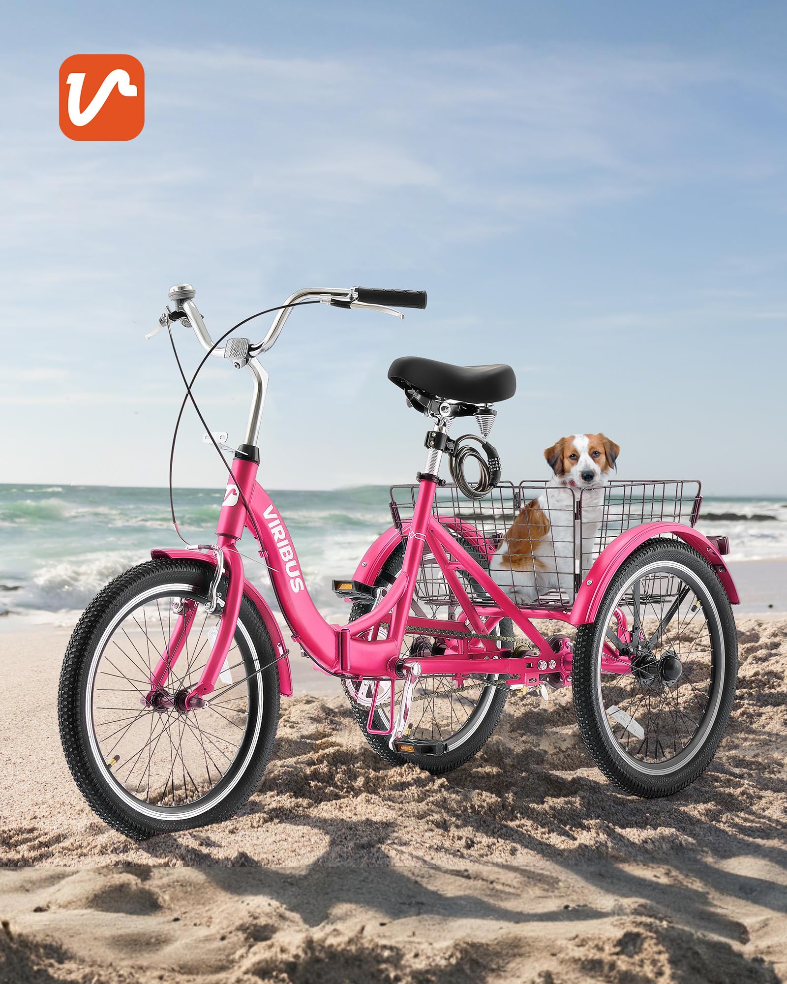 Viribus 20 Inch Folding Adult Tricycle - 1/7 Speed 3 Wheel Bike with Lock, 330lb Capacity - Foldable Trike for Men, Women & Seniors - Perfect for Commuting, Grocery Shopping & Outdoor Recreation