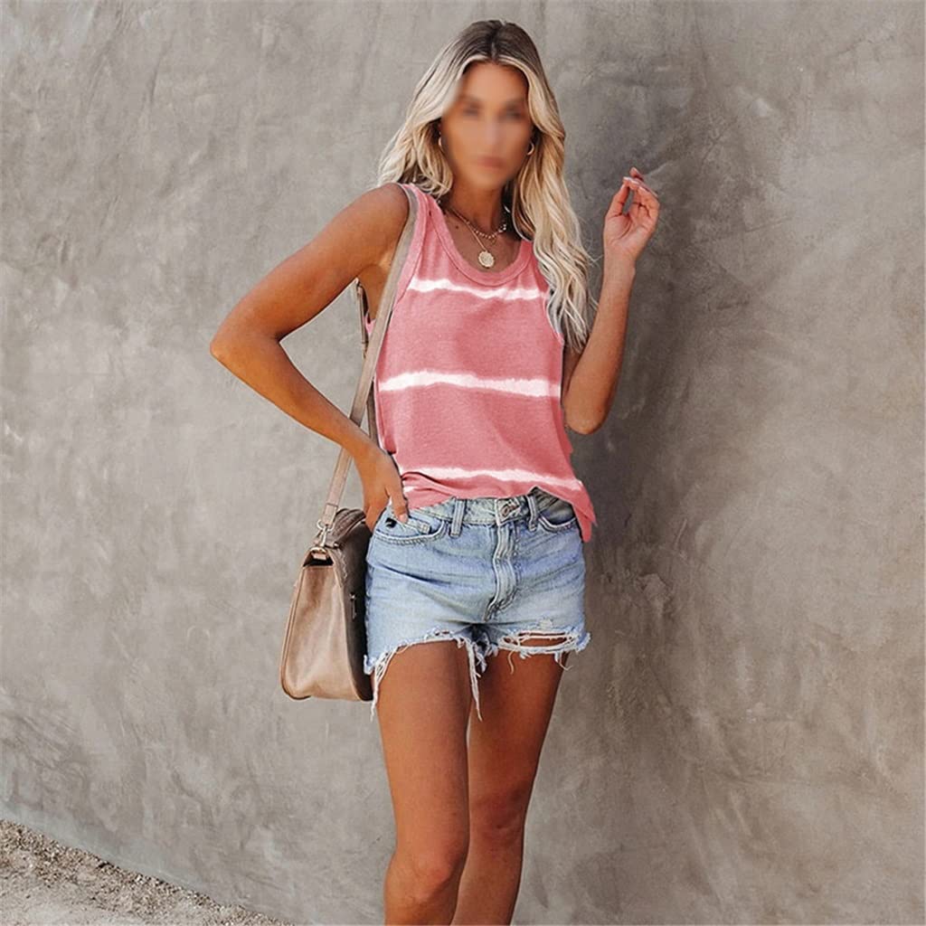 Women's Pink Striped Sleeveless Loose Tank Top - Summer Casual Camisole Vest Tee (3XL) - Perfect for Beach Outings, Yoga & Everyday Wear