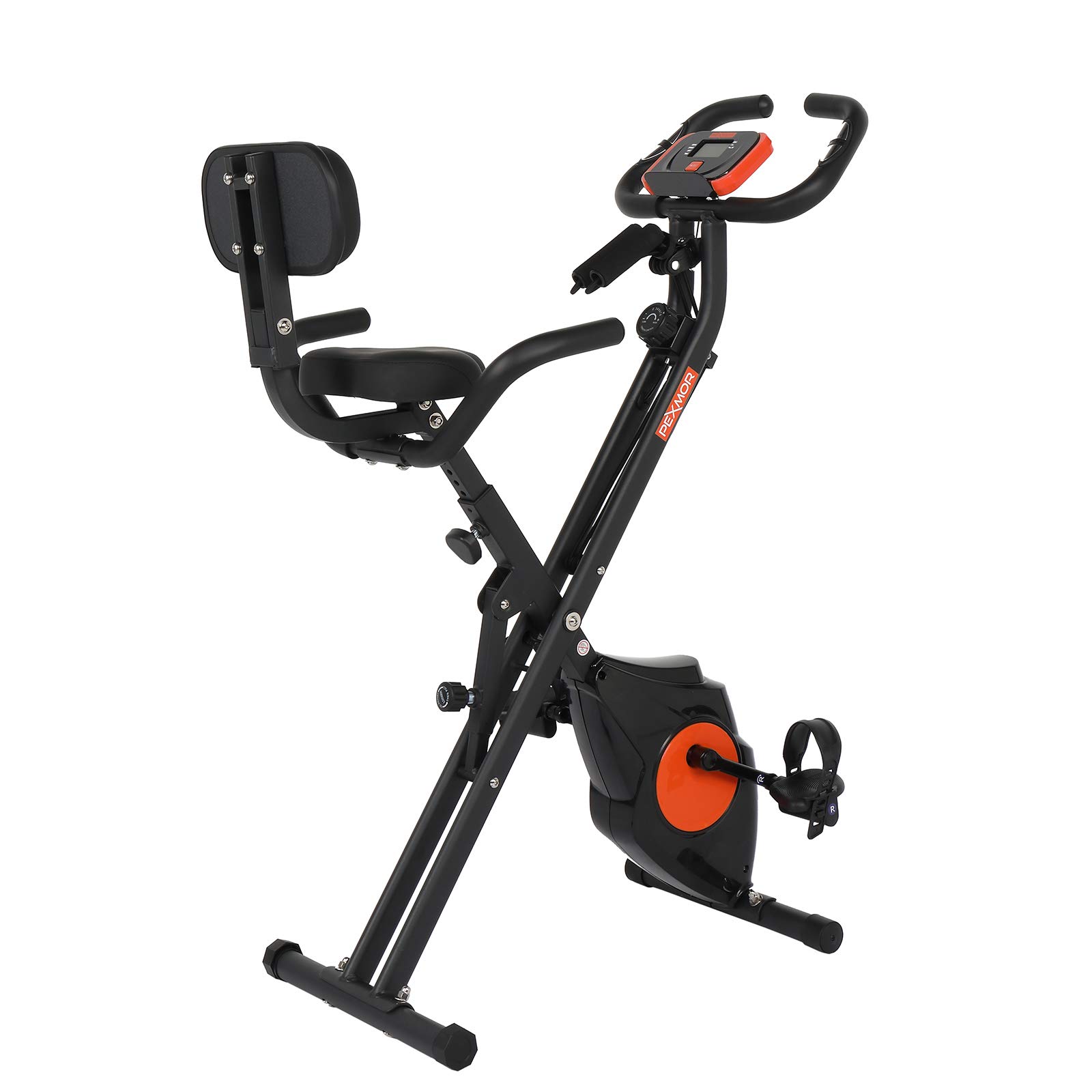 PEXMOR Adjustable Folding Exercise Bike with Heart Rate Monitor, LCD Display & Magnetic Resistance - Convertible Upright/Recumbent Bike for Home Gym - Perfect for Cardio, Weight Loss & Physical Therapy