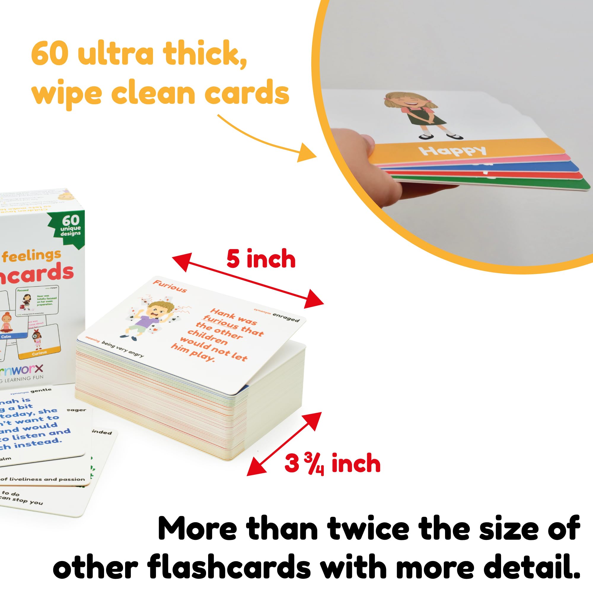 Emotion Cards for Kids - 60 Feelings & Needs Flash Cards | Emotional Intelligence Learning Game for Toddlers & Children | Teach Mixed Emotions, Social Skills | Perfect for Classroom, Therapy & Home Use
