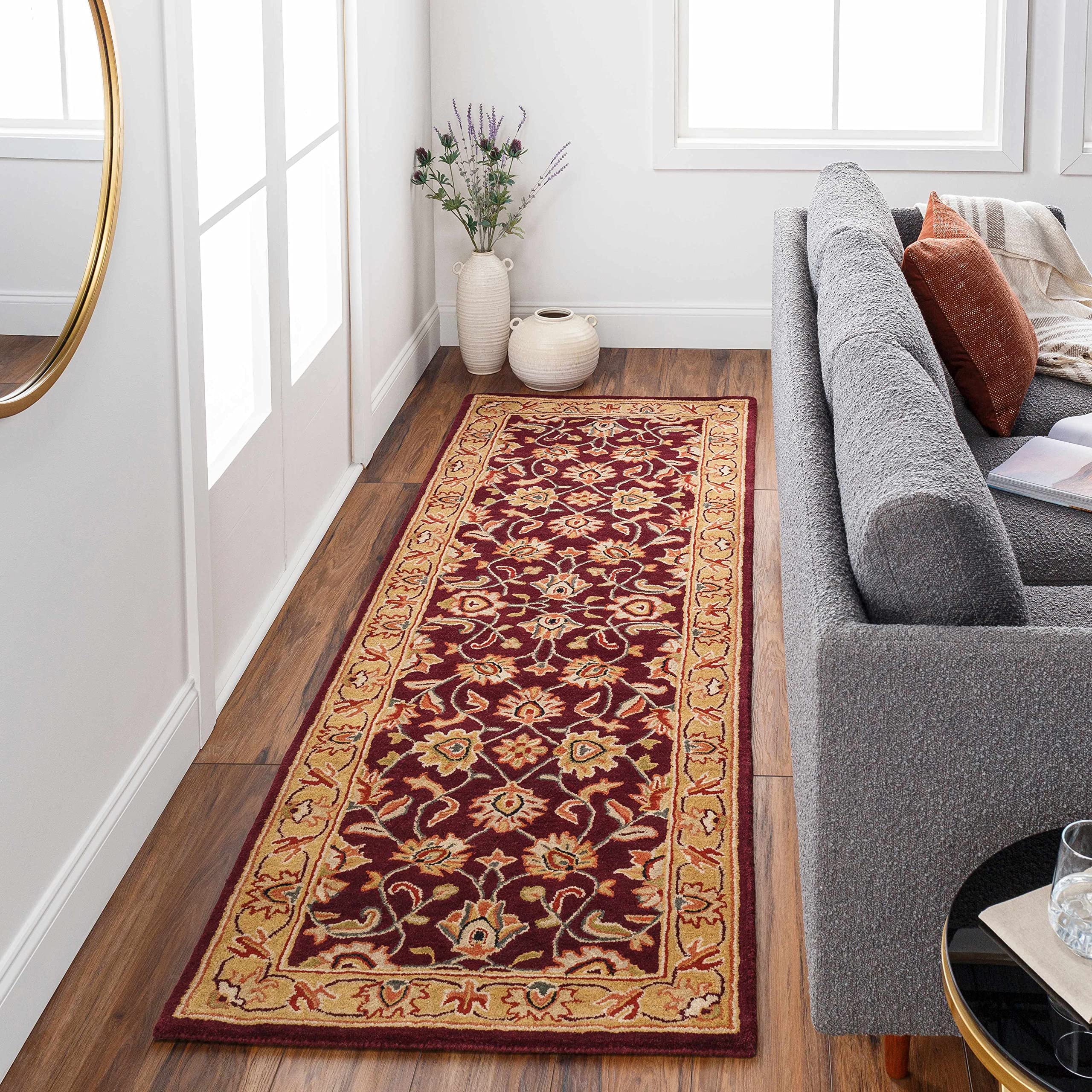 Hauteloom Cherryvale Wool Area Rug for Living Room & Bedroom - Traditional Style Round Rug in Black, Beige, Red - 9'9