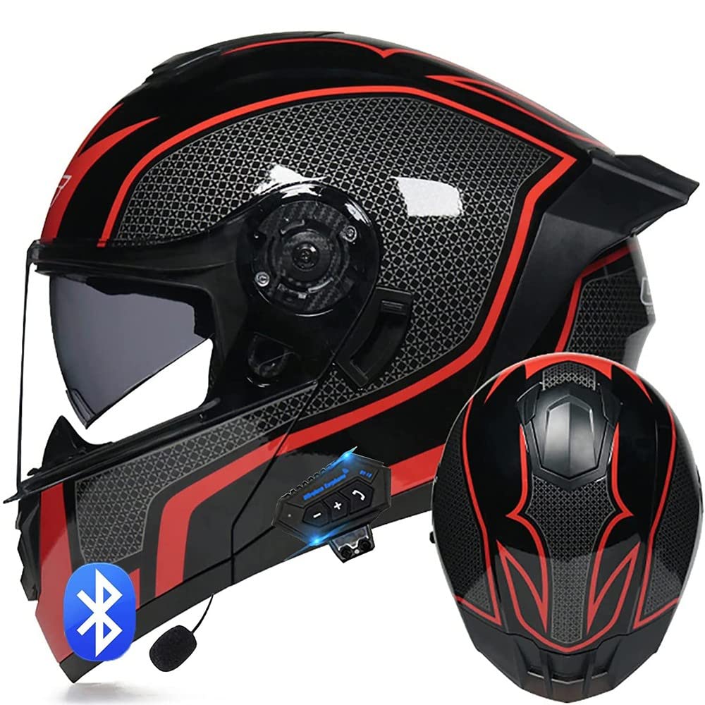 Flip Up Bluetooth Motorcycle Helmet for Men & Women - DOT/ECE Approved Modular Full Face Helmet with Anti-Fog Dual Visor & Built-in Bluetooth - Ideal for Commuting, Touring and Urban Riding